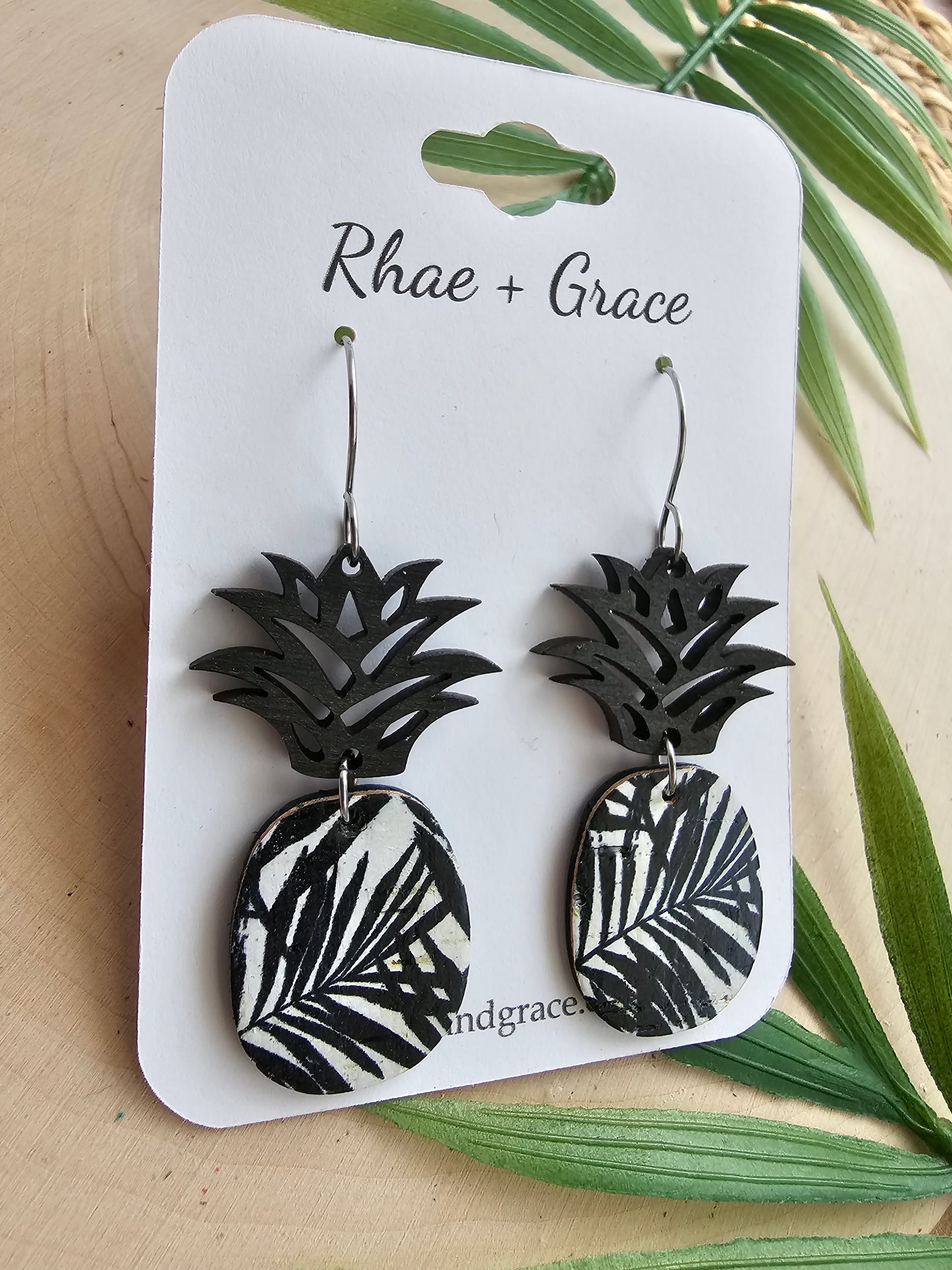 Monochrome Palms Pineapple Earrings