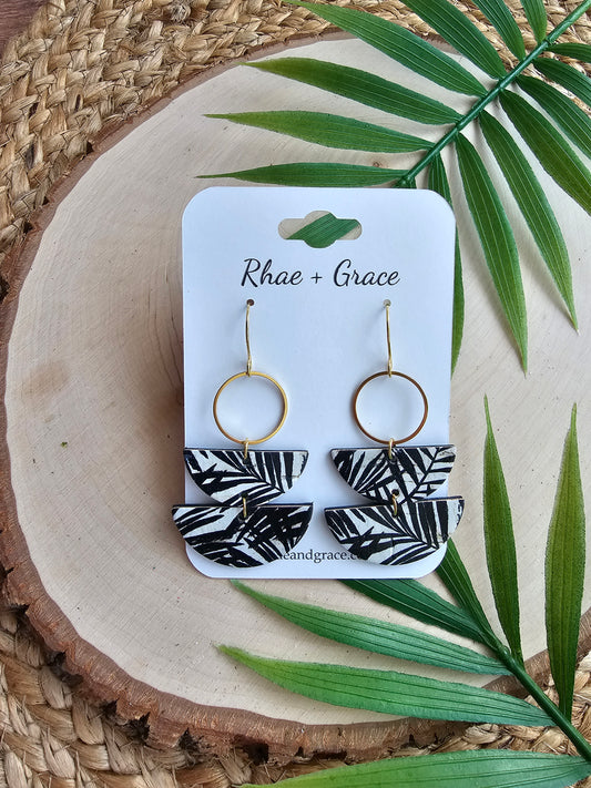 Monochrome Palms Stacked Crescent Dangle Earrings