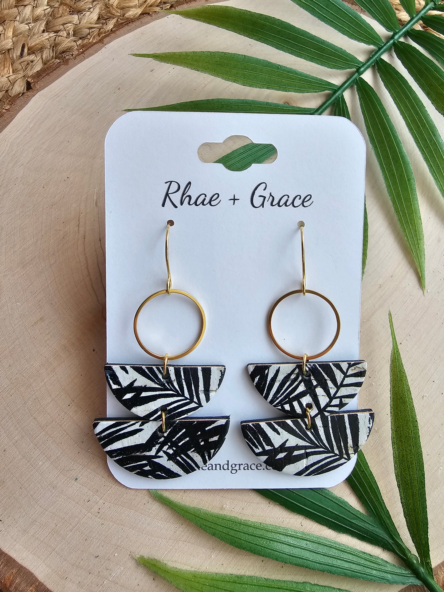 Monochrome Palms Stacked Crescent Dangle Earrings