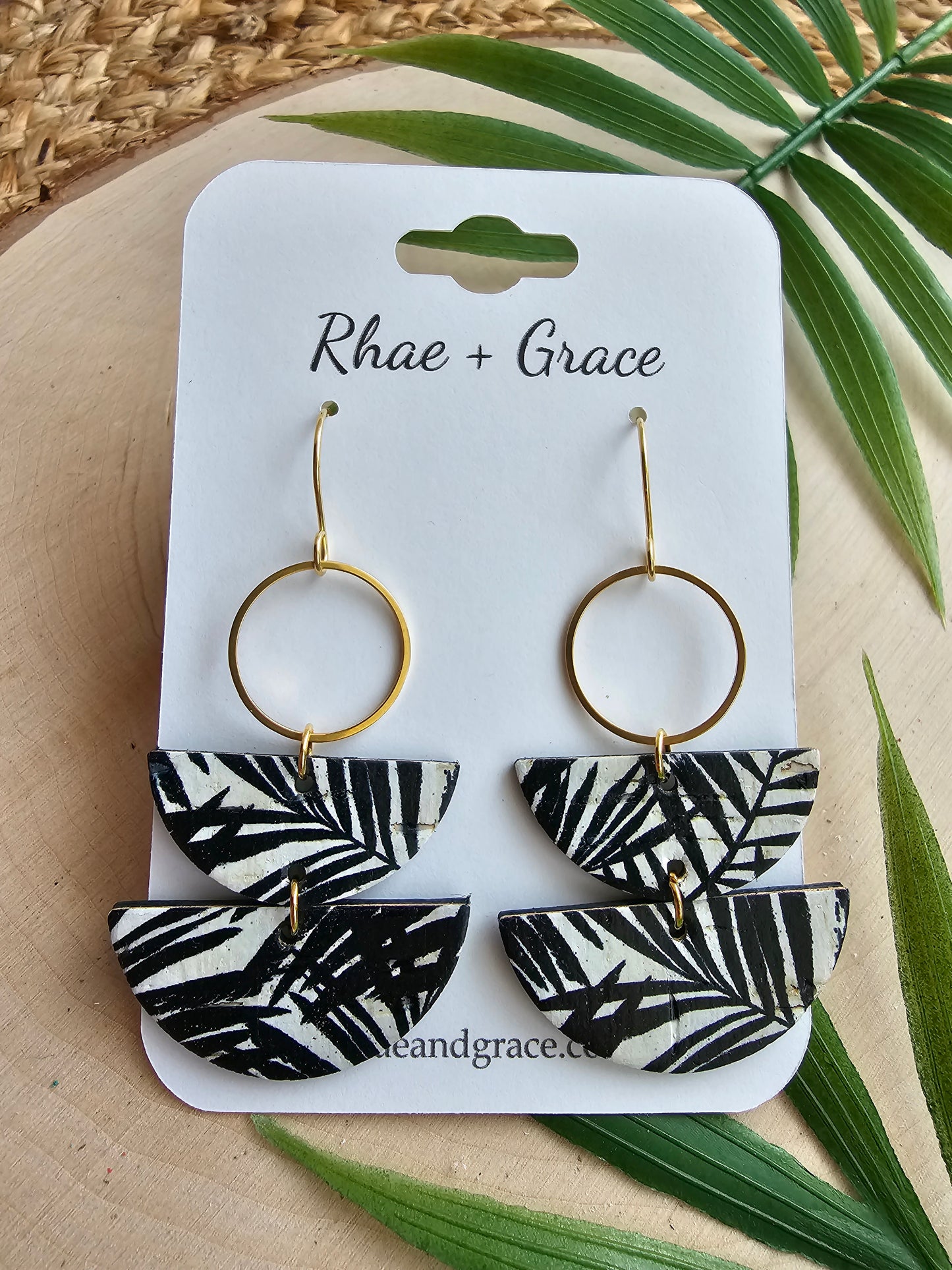 Monochrome Palms Stacked Crescent Dangle Earrings