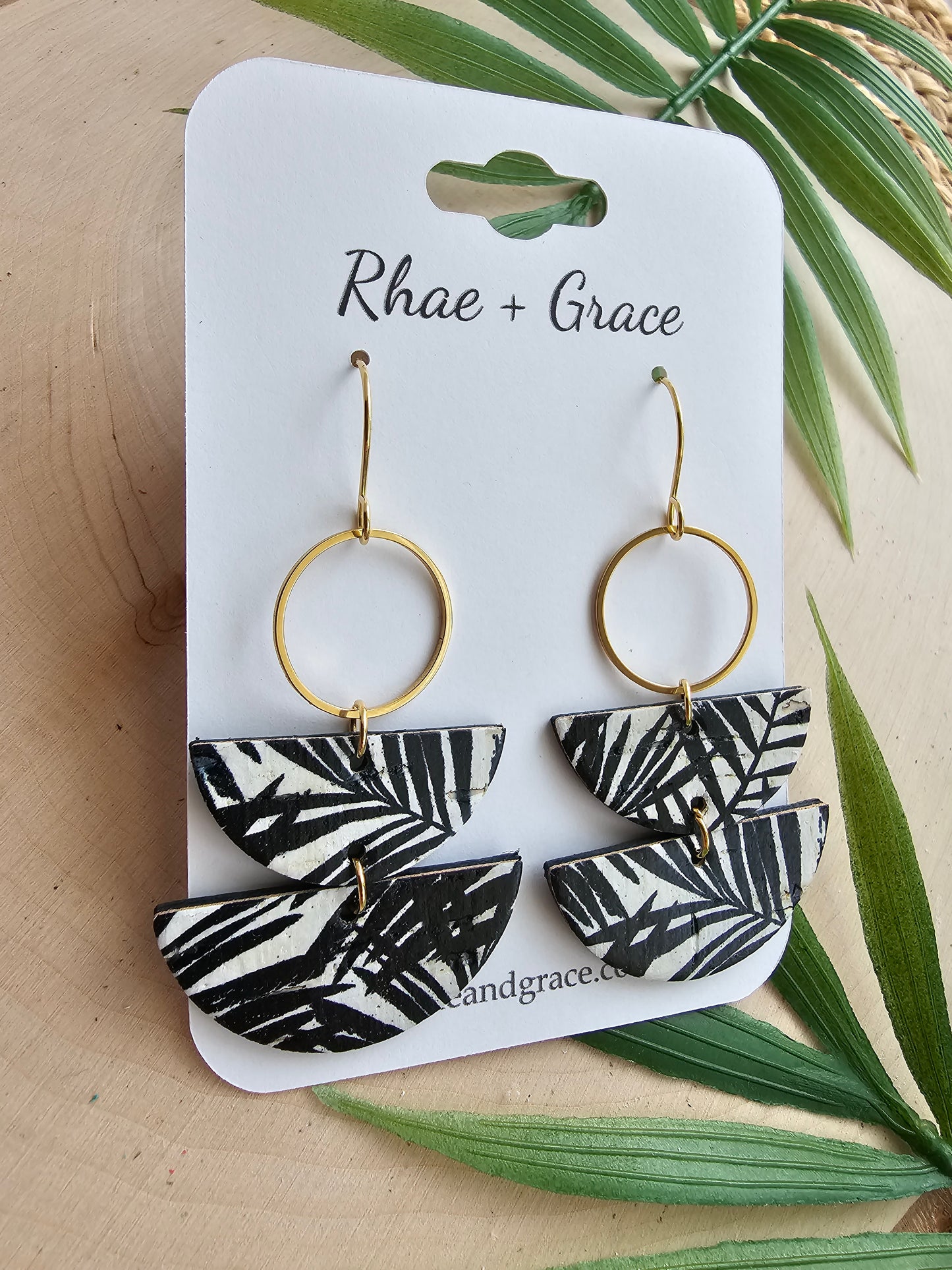 Monochrome Palms Stacked Crescent Dangle Earrings