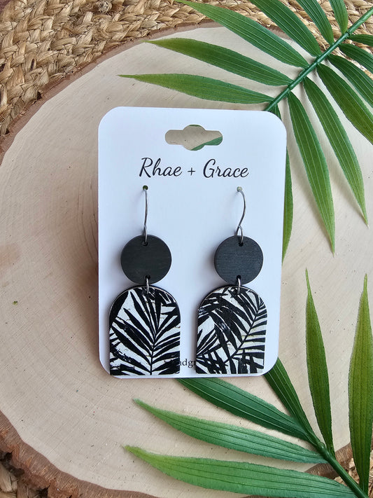 Monochrome Palms Closed Arch Drop Earrings