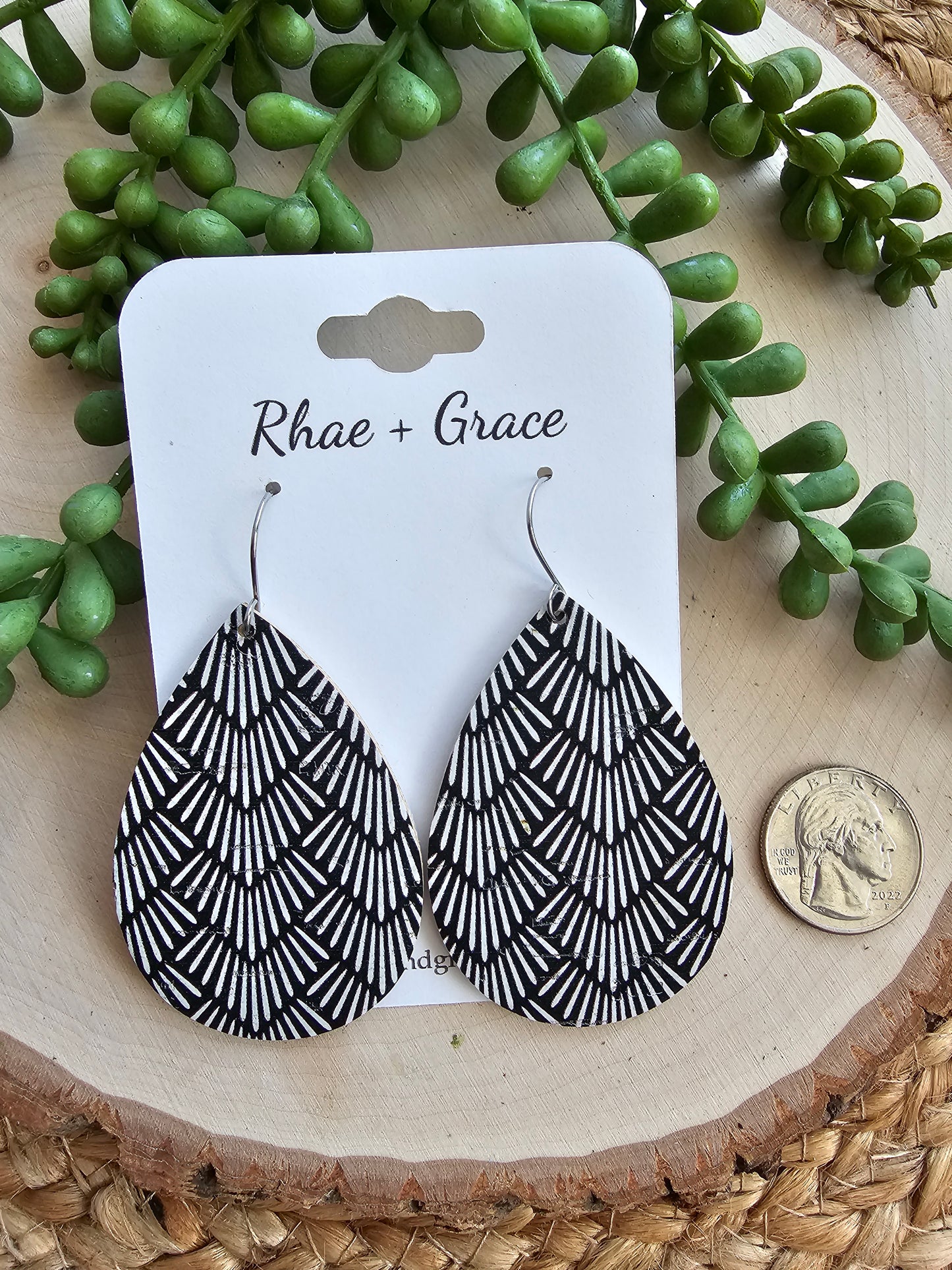 Black & White Modern Art Teardrop Earrings - Large