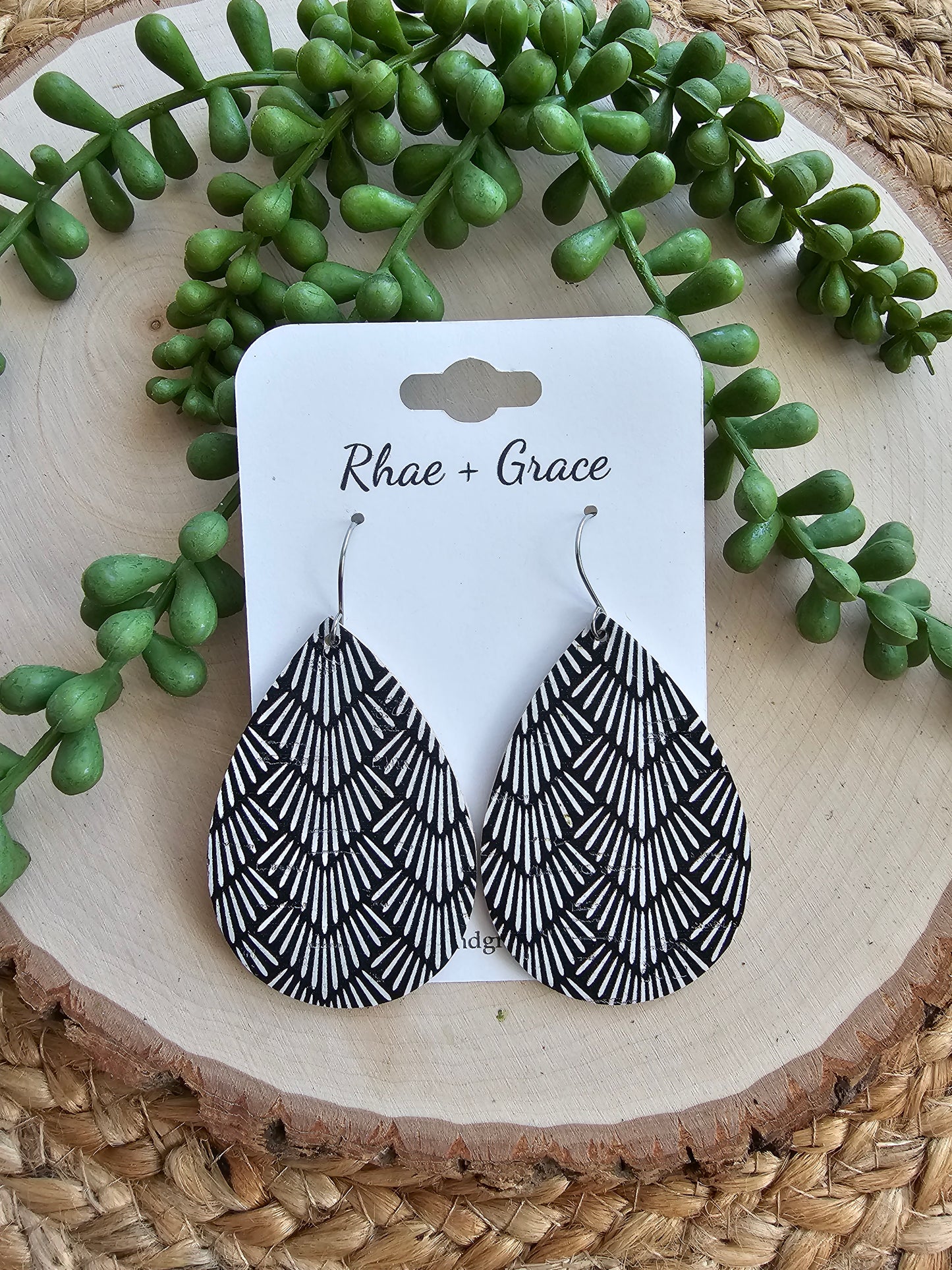 Black & White Modern Art Teardrop Earrings - Large