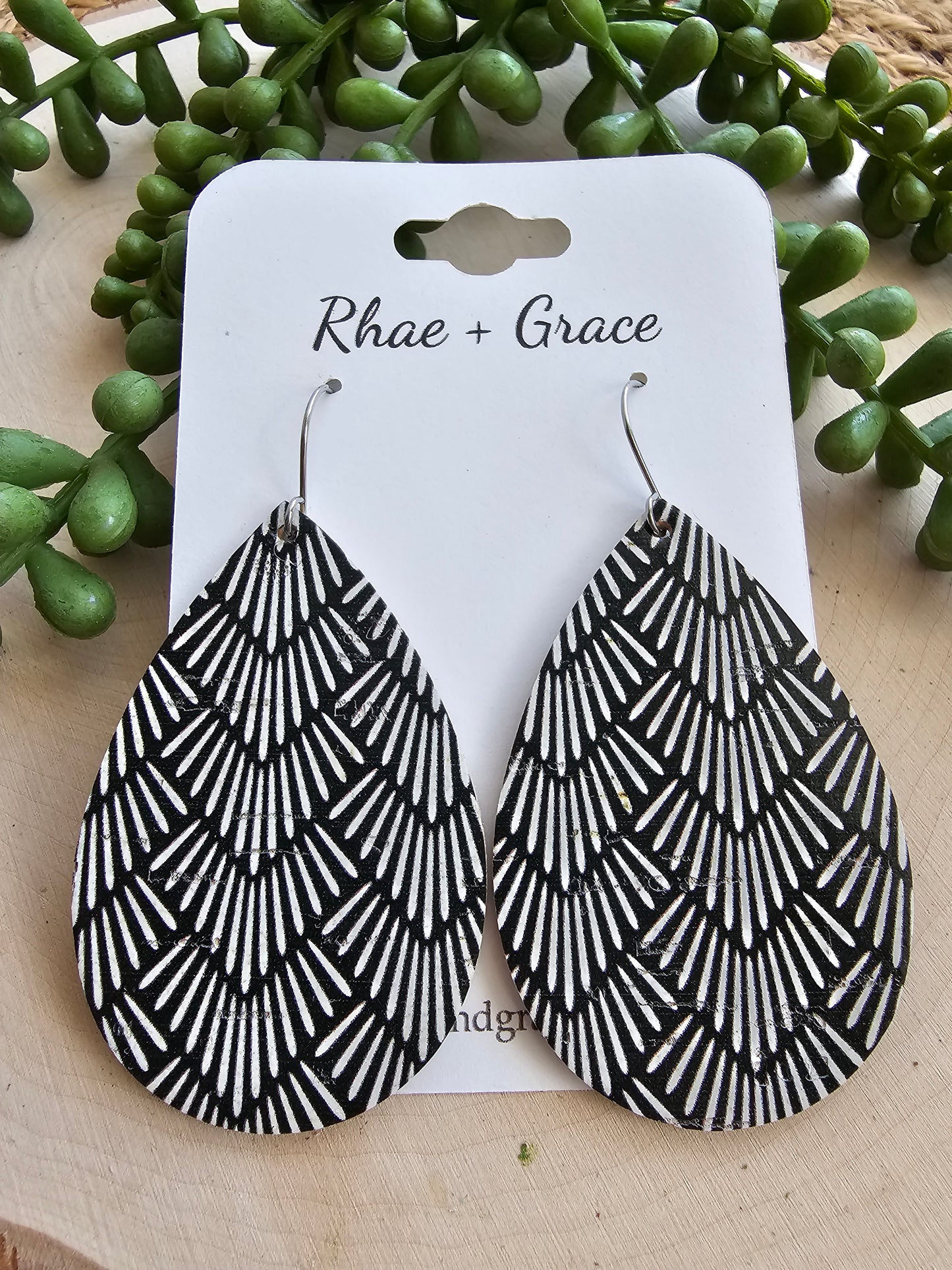 Black & White Modern Art Teardrop Earrings - Large