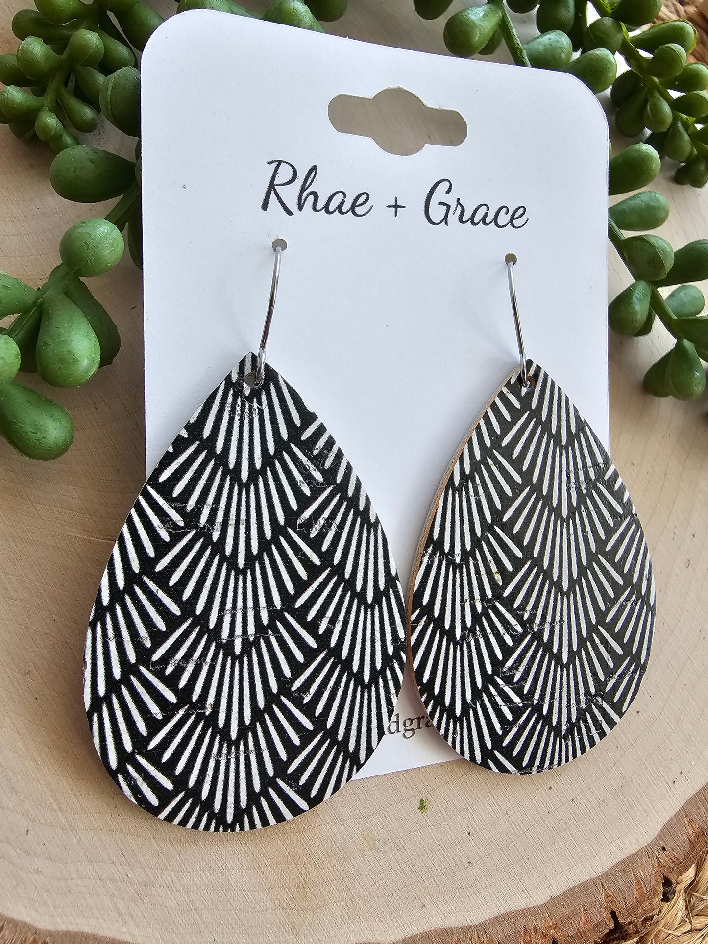 Black & White Modern Art Teardrop Earrings - Large