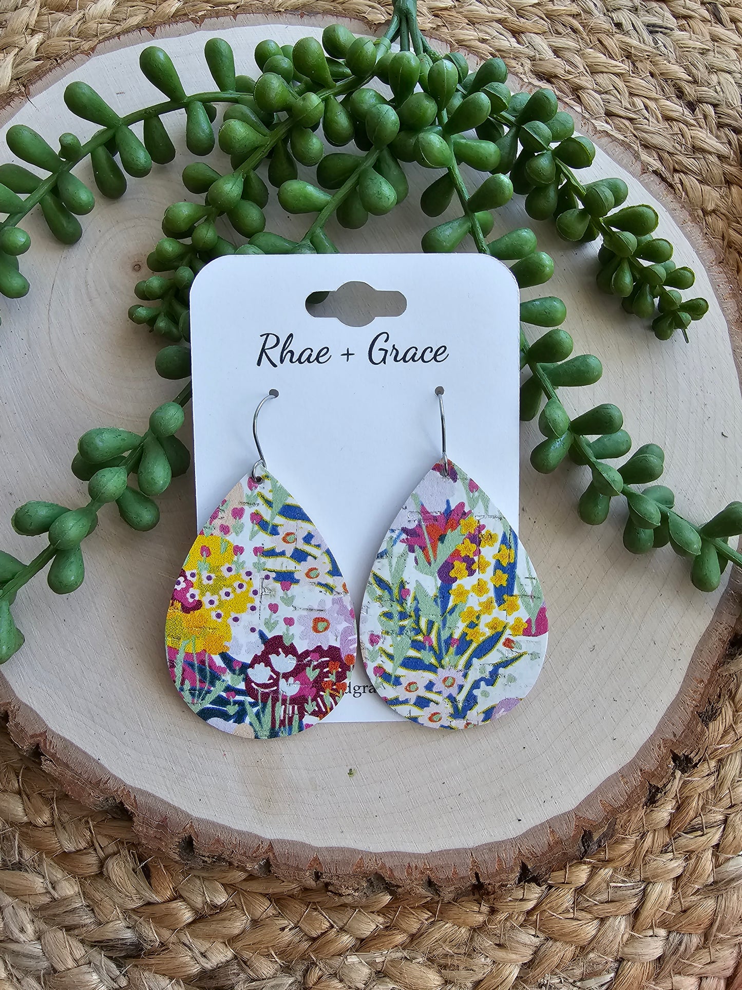 Vibrant Botanical Garden Teardrop Earrings - Large