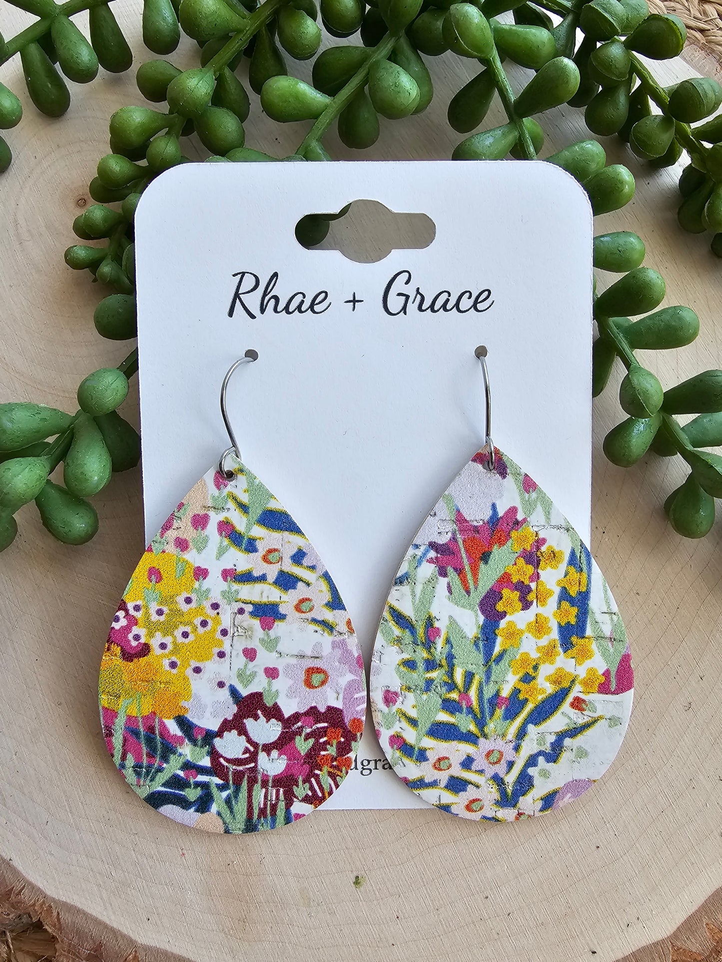 Vibrant Botanical Garden Teardrop Earrings - Large