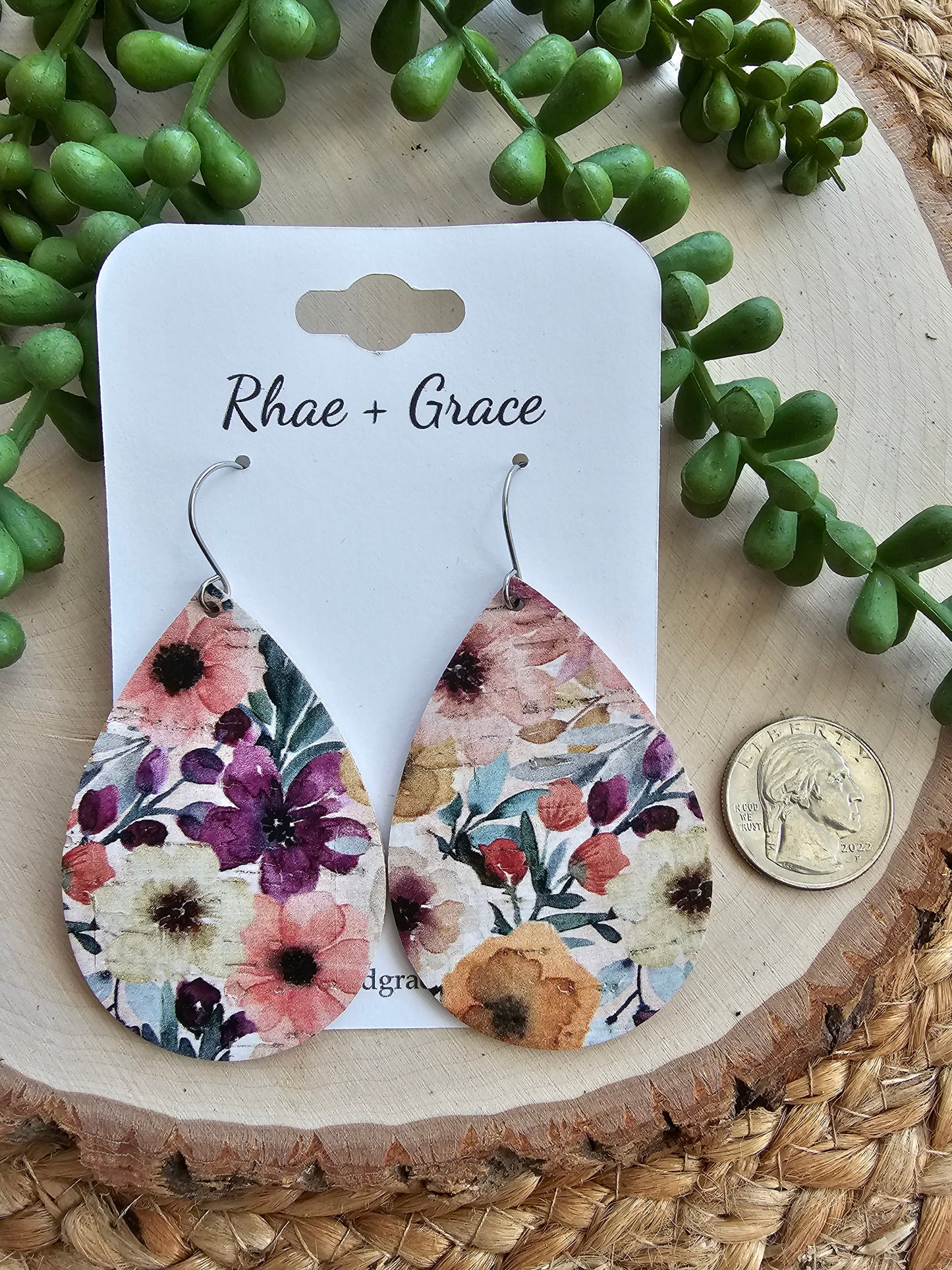 Watercolor Plum Bouquet Teardrop Earrings - Large