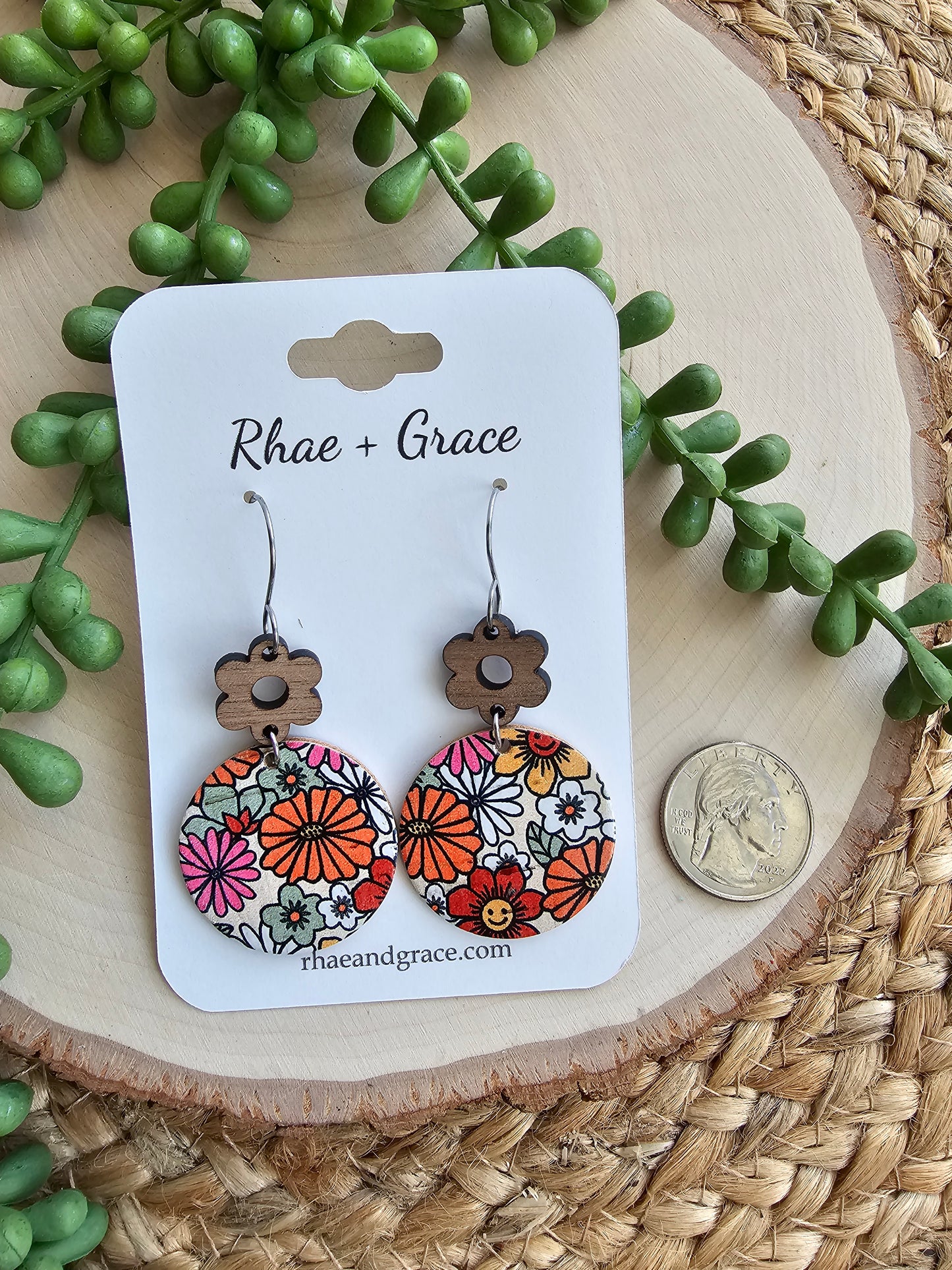 Happy Hippie Floral Circle Drop Earrings