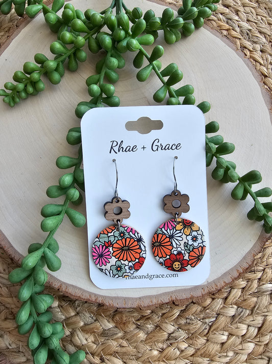 Happy Hippie Floral Circle Drop Earrings