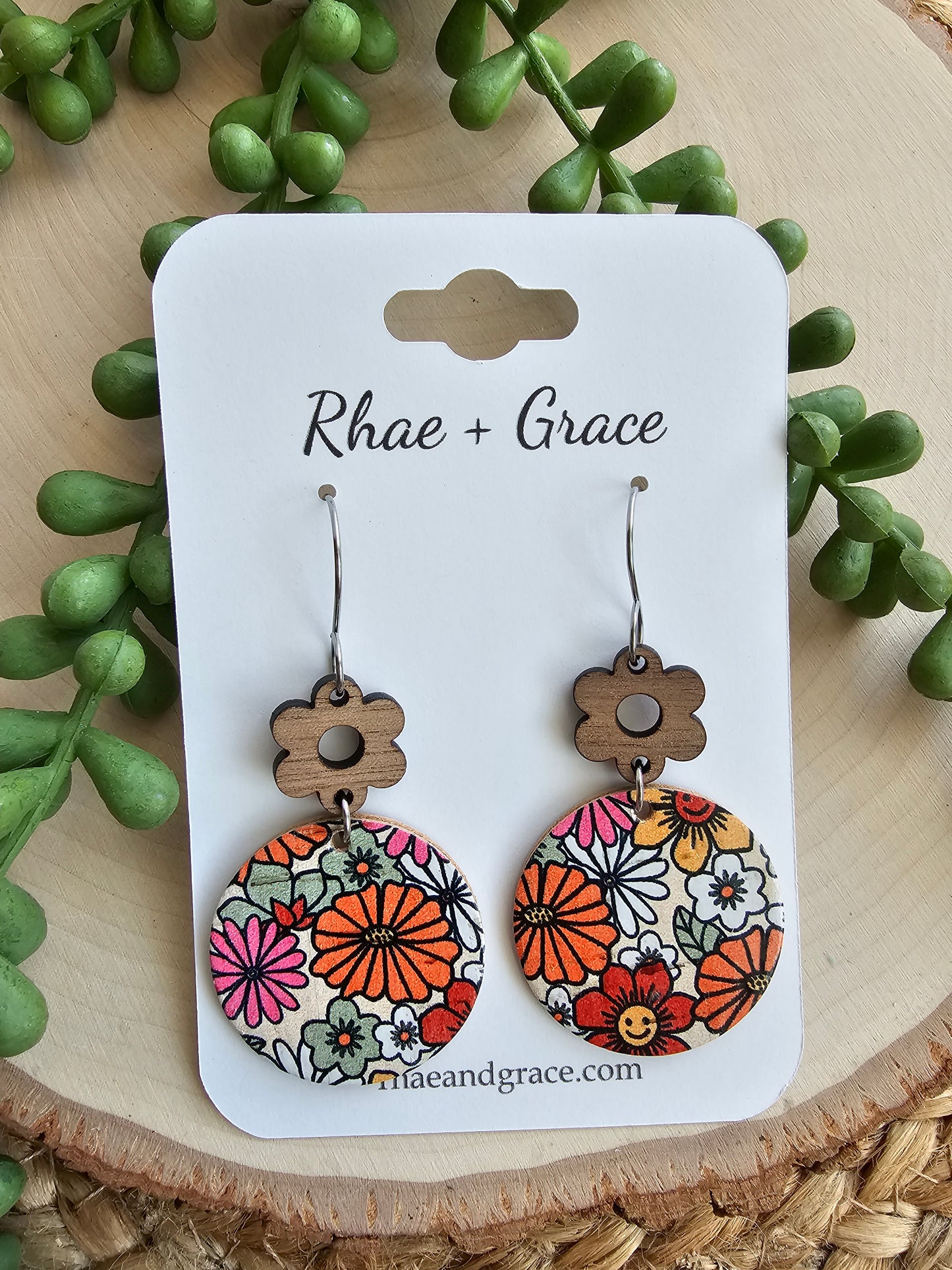 Happy Hippie Floral Circle Drop Earrings