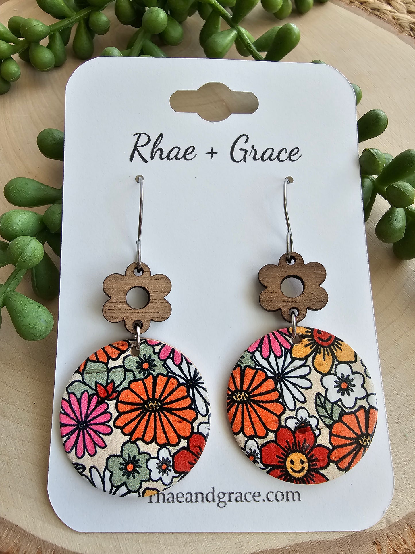 Happy Hippie Floral Circle Drop Earrings