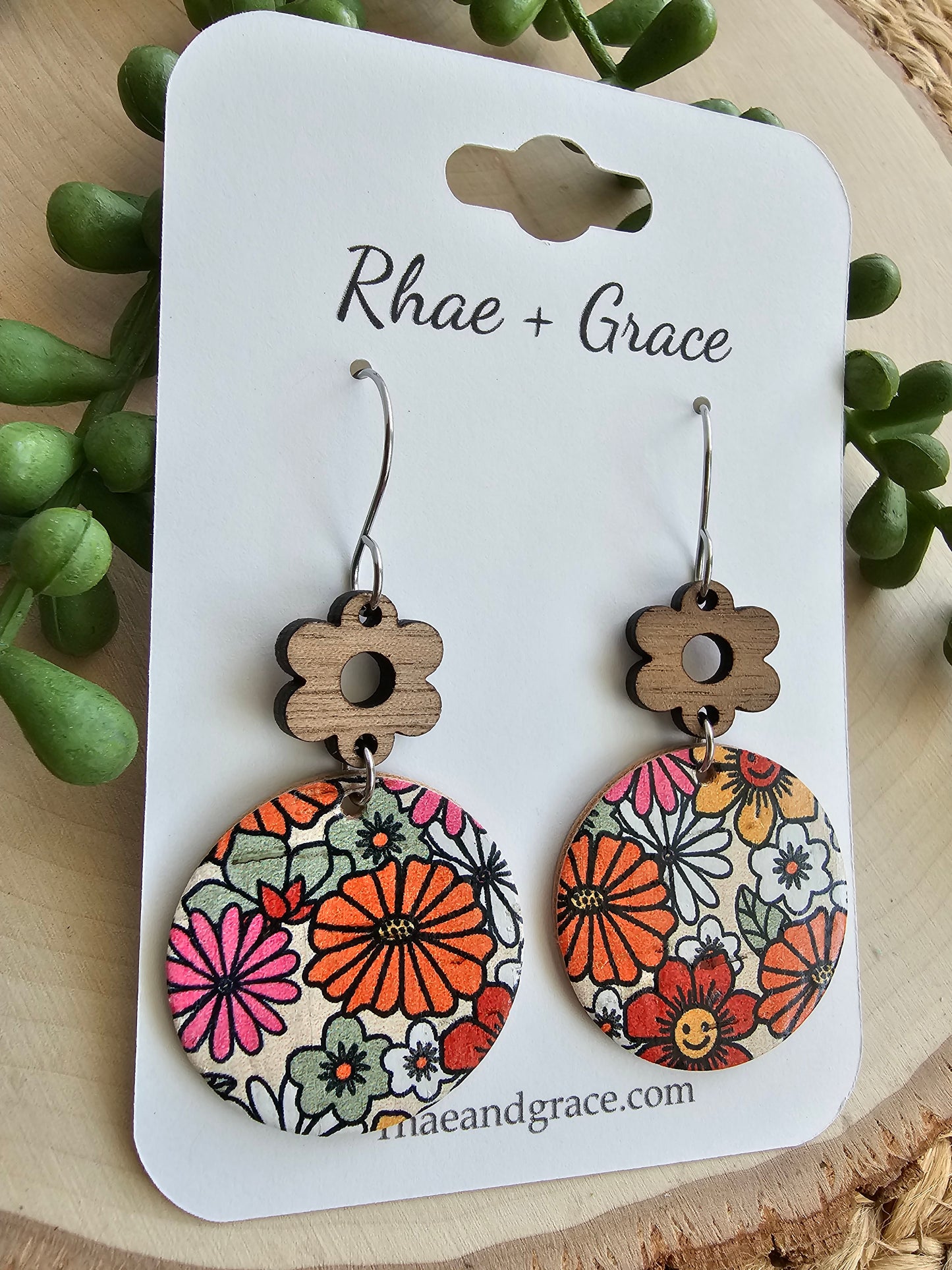 Happy Hippie Floral Circle Drop Earrings