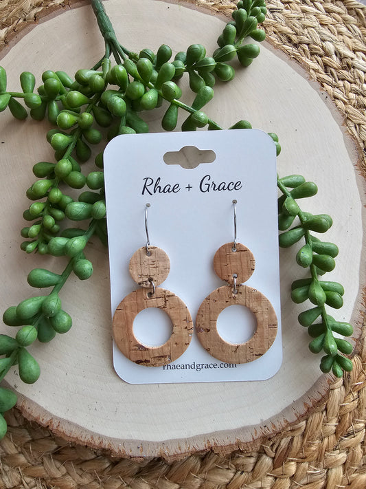 Natural Cork & Silver Circle Earrings