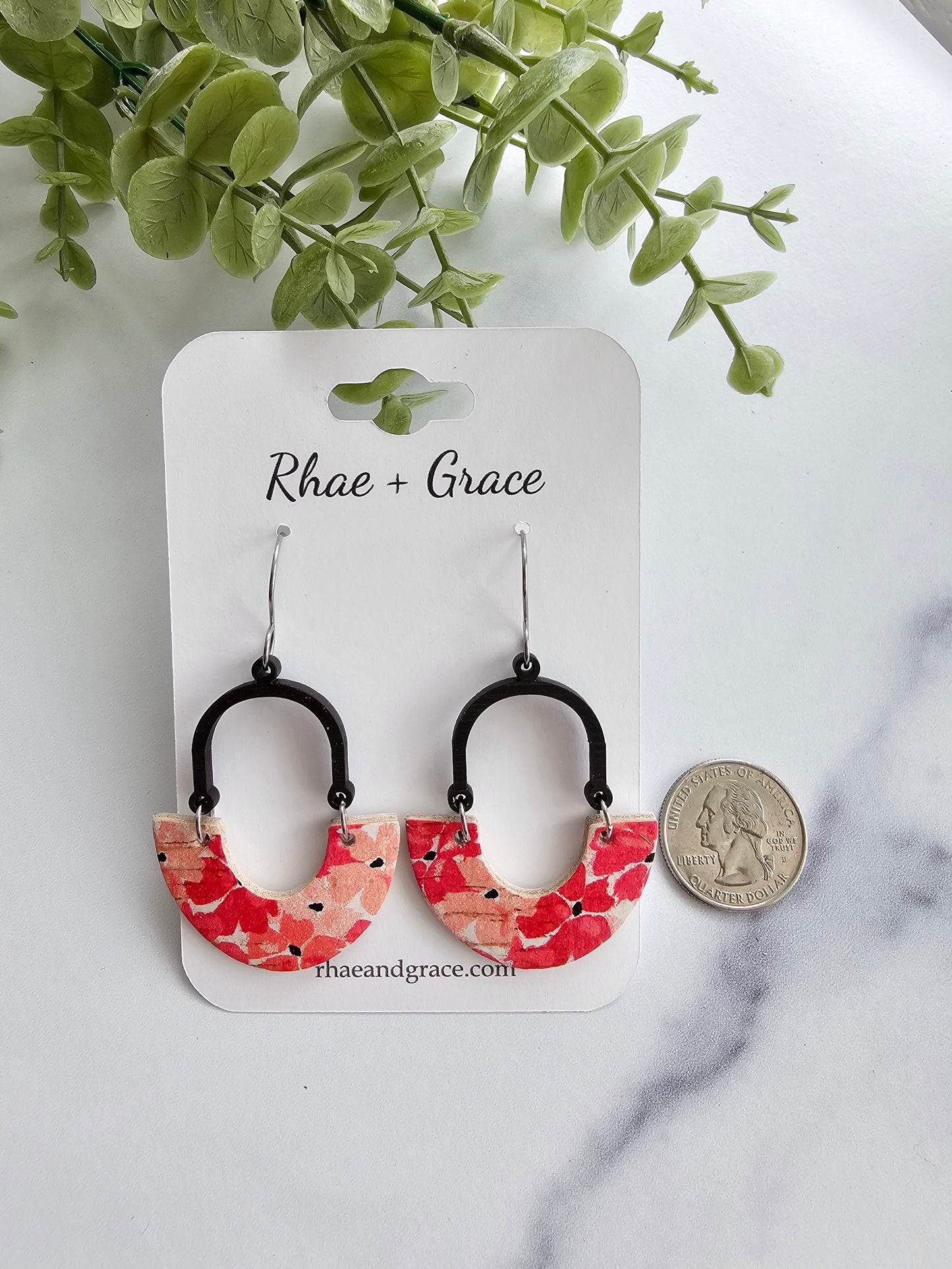 Coral & Pink Vinca Floral Inverted Arch Earrings