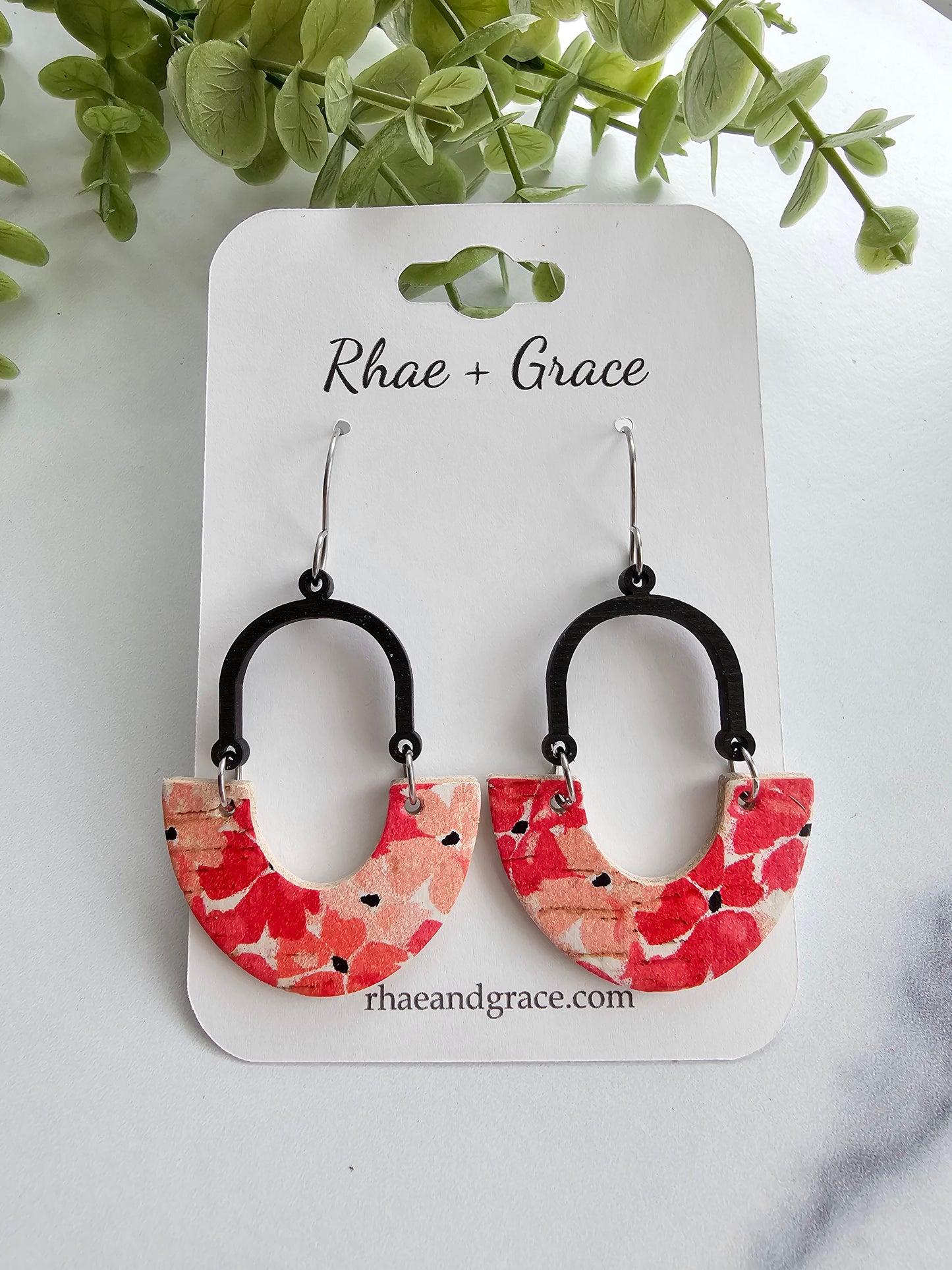 Coral & Pink Vinca Floral Inverted Arch Earrings