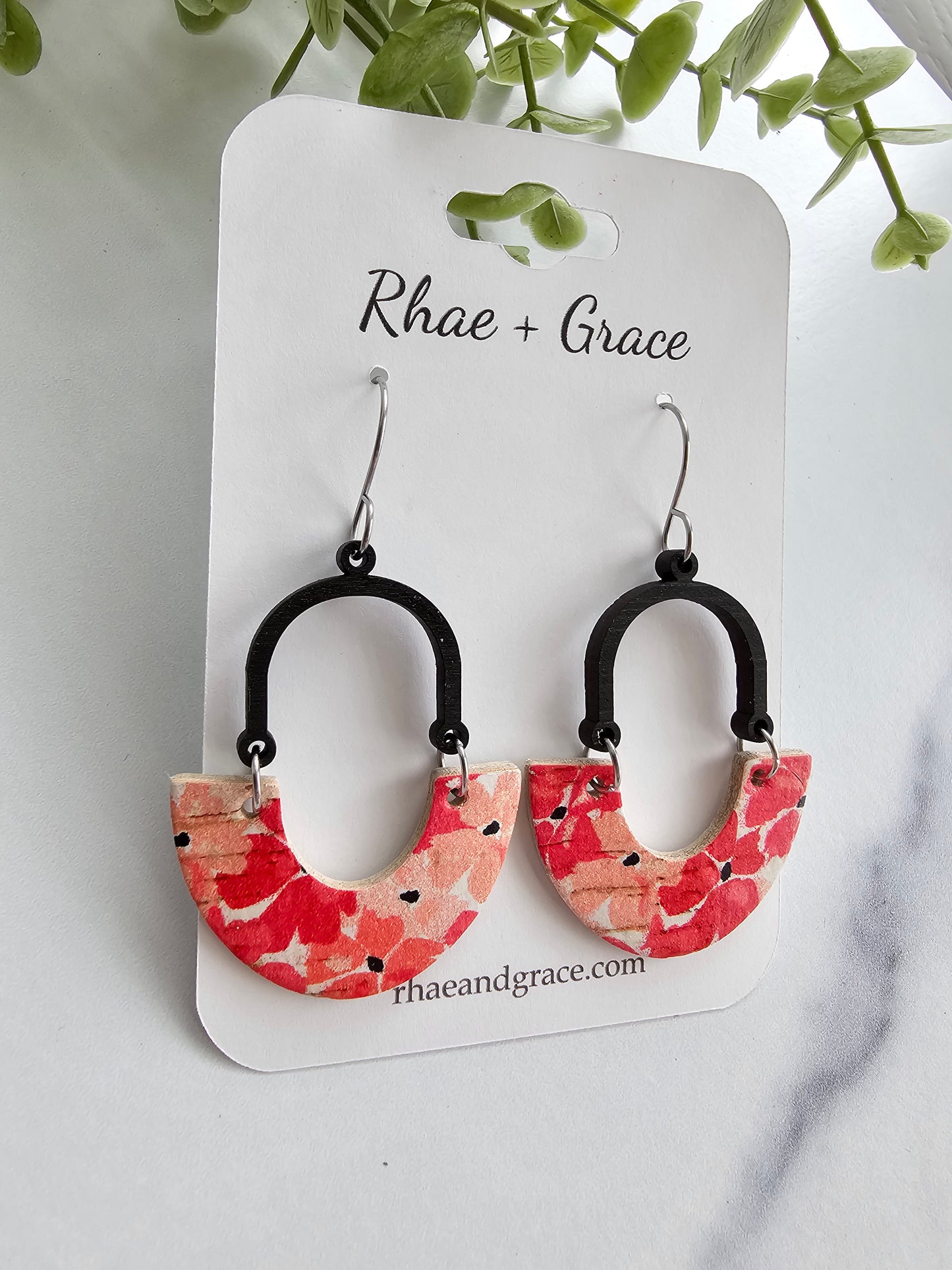 Coral & Pink Vinca Floral Inverted Arch Earrings