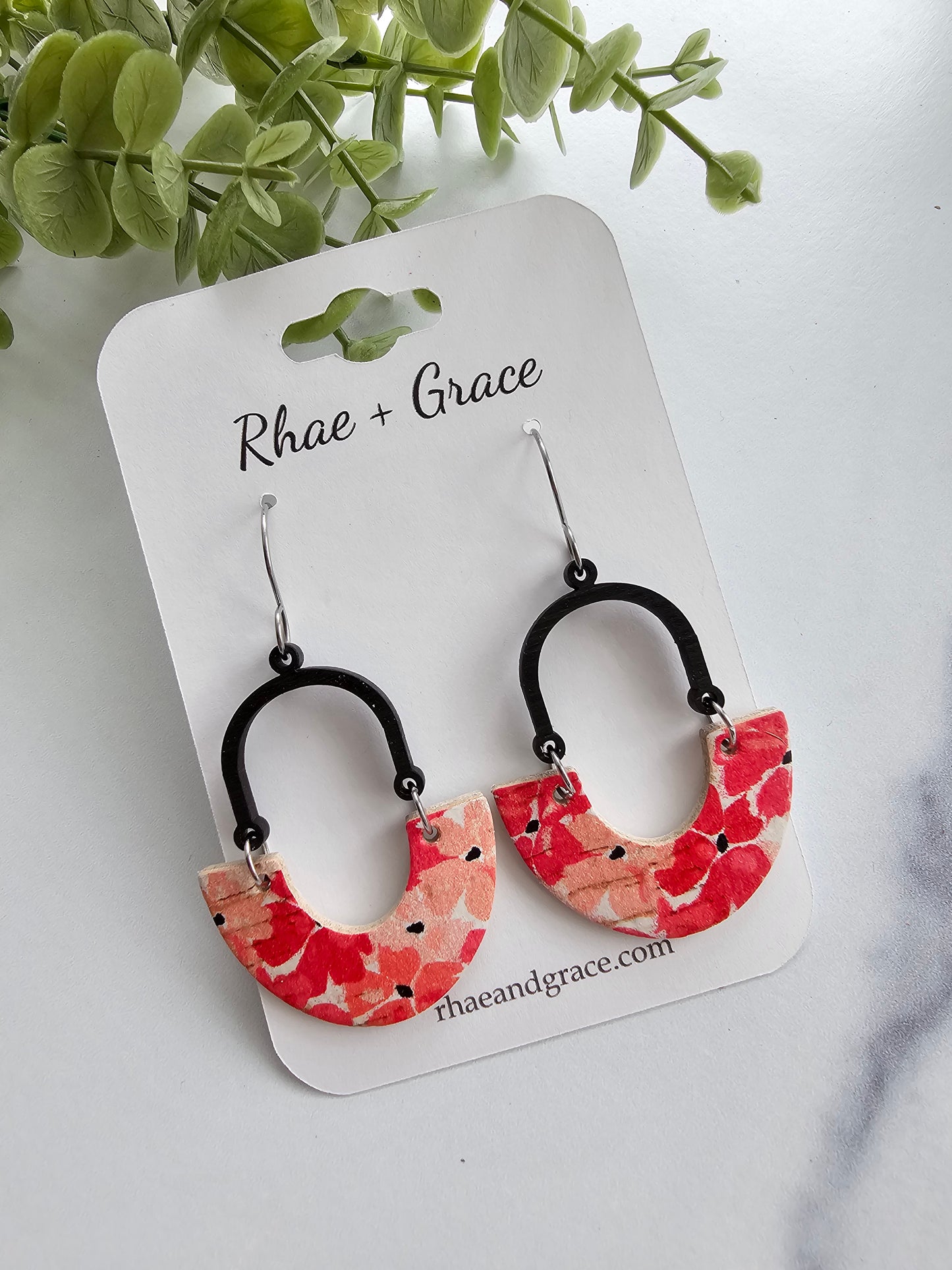 Coral & Pink Vinca Floral Inverted Arch Earrings