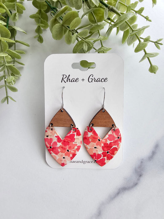 Coral & Pink Vinca Floral Swoop Earrings