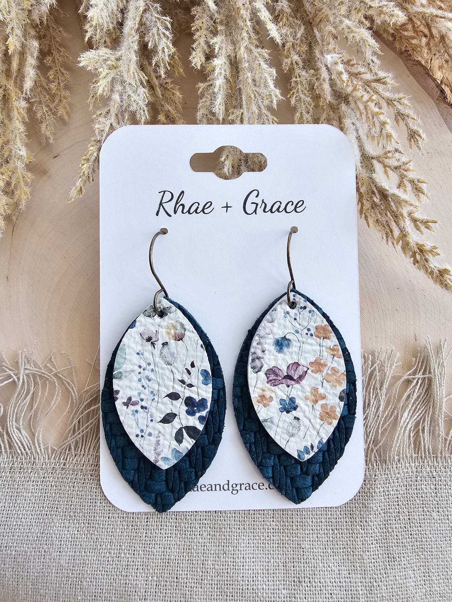 Wildflower Fields & Peacock Layered Leaf Earrings