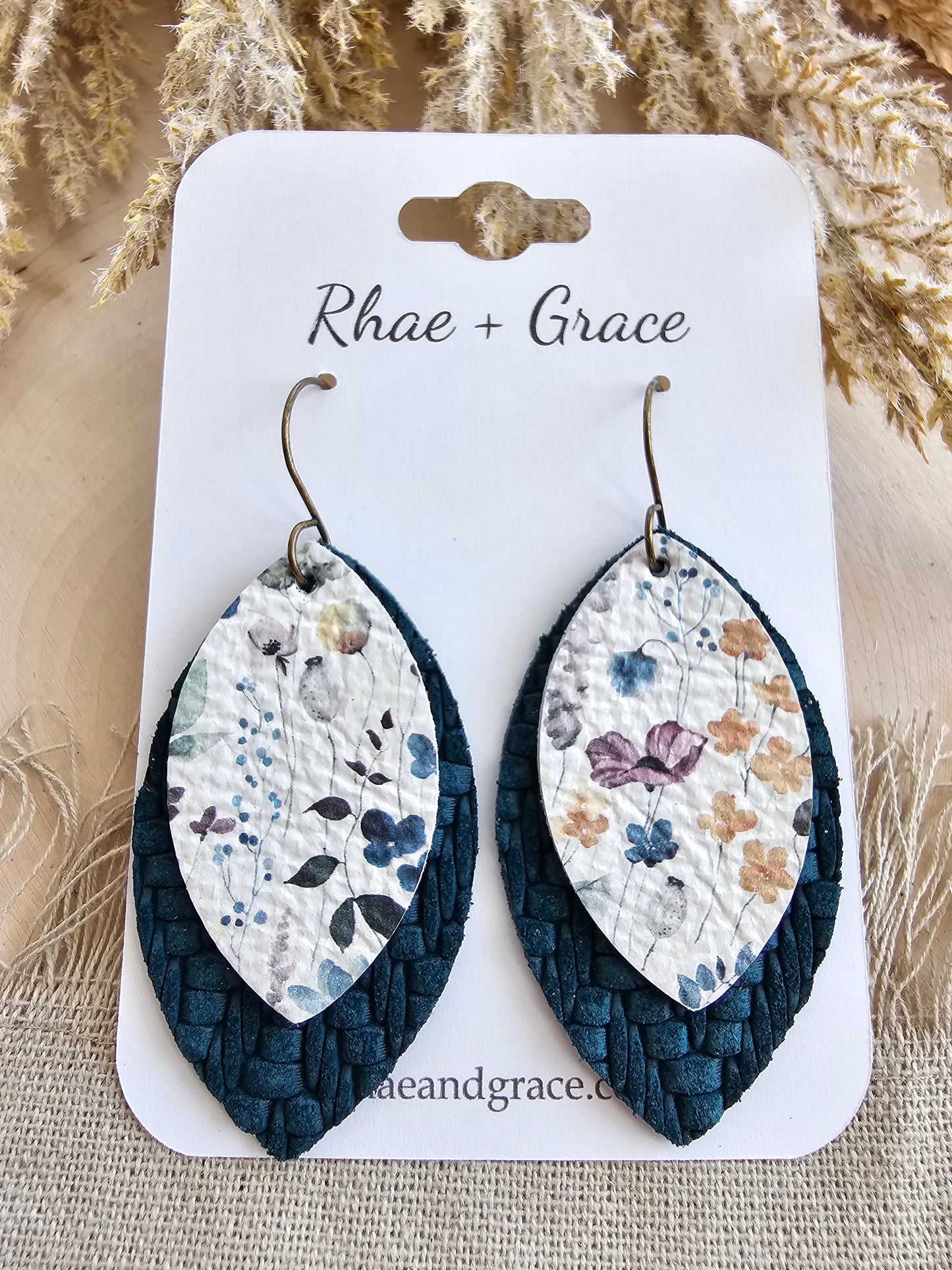 Wildflower Fields & Peacock Layered Leaf Earrings