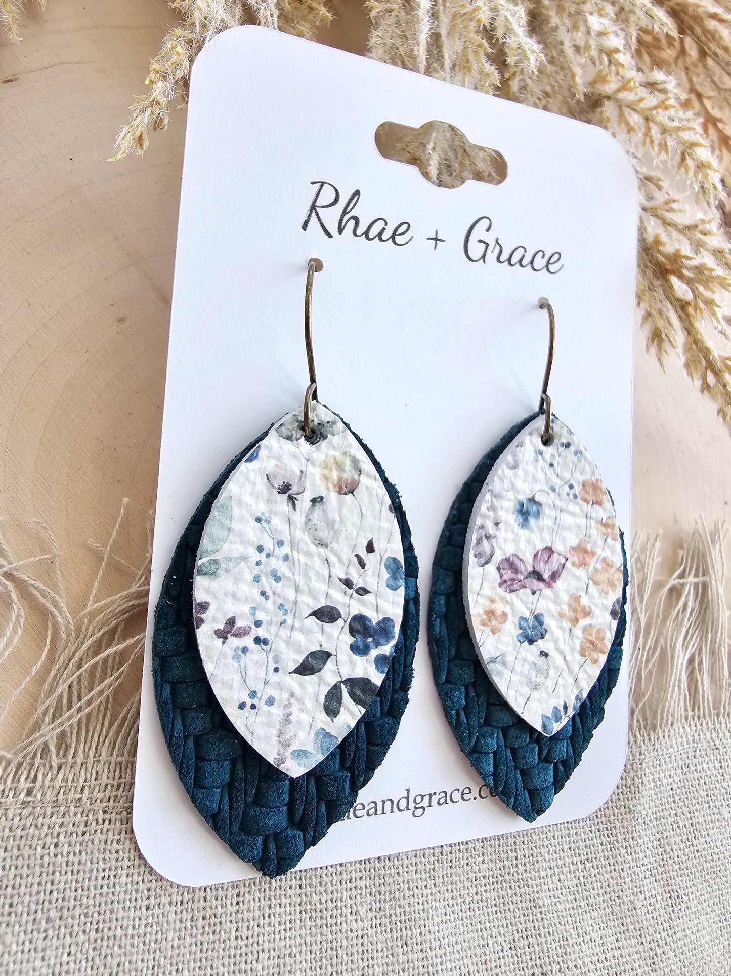 Wildflower Fields & Peacock Layered Leaf Earrings