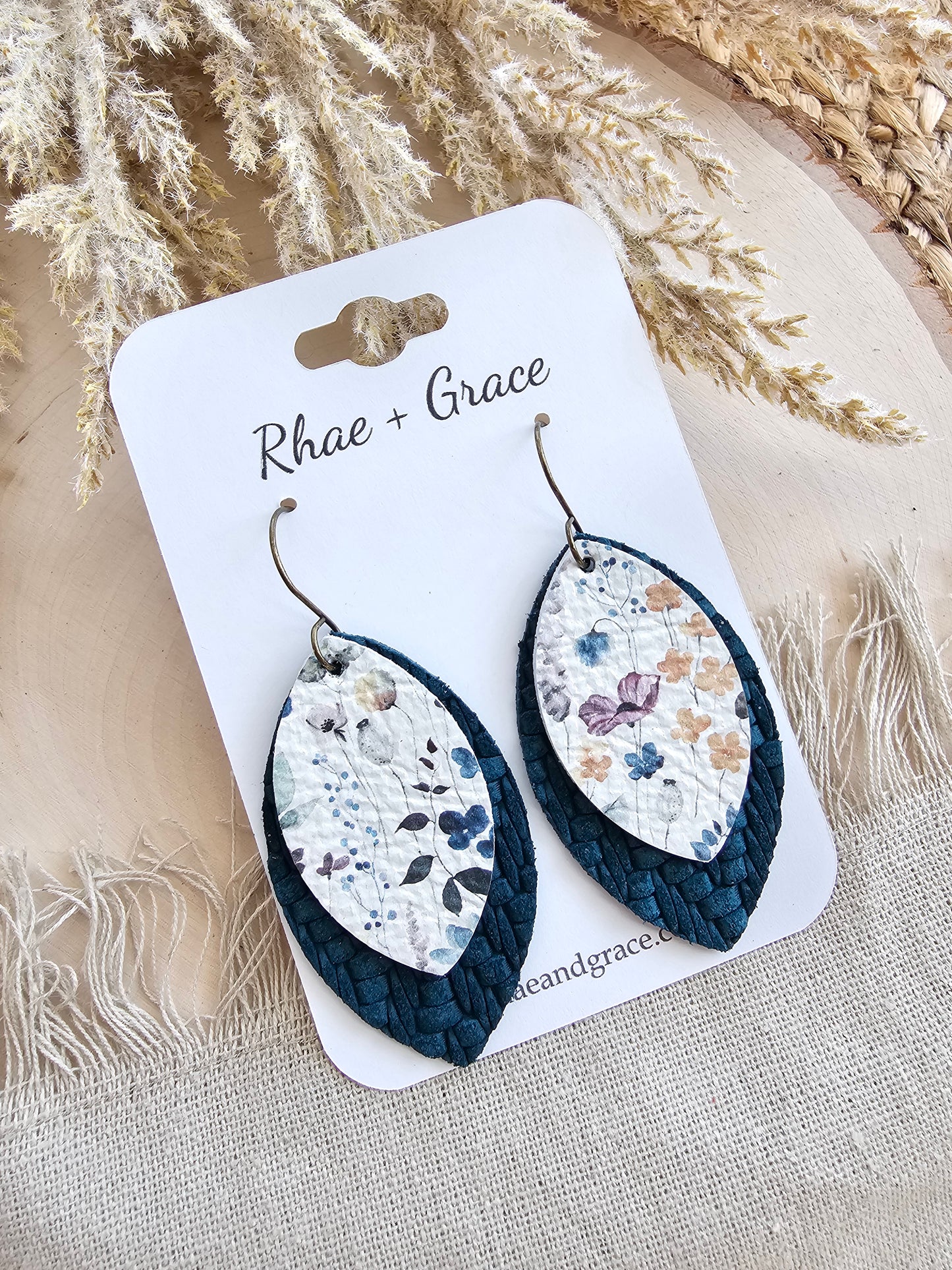 Wildflower Fields & Peacock Layered Leaf Earrings