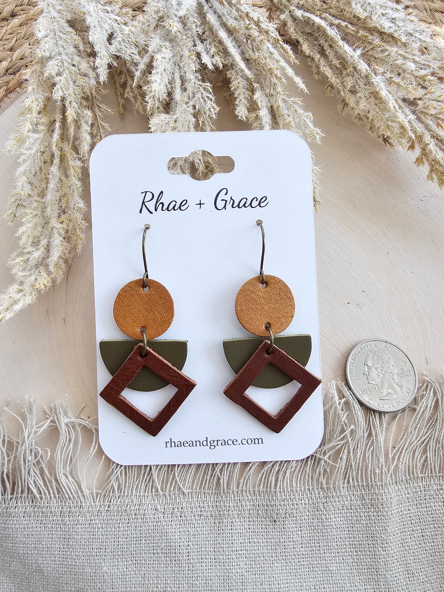 Olive Green & Brown Geometric Earrings