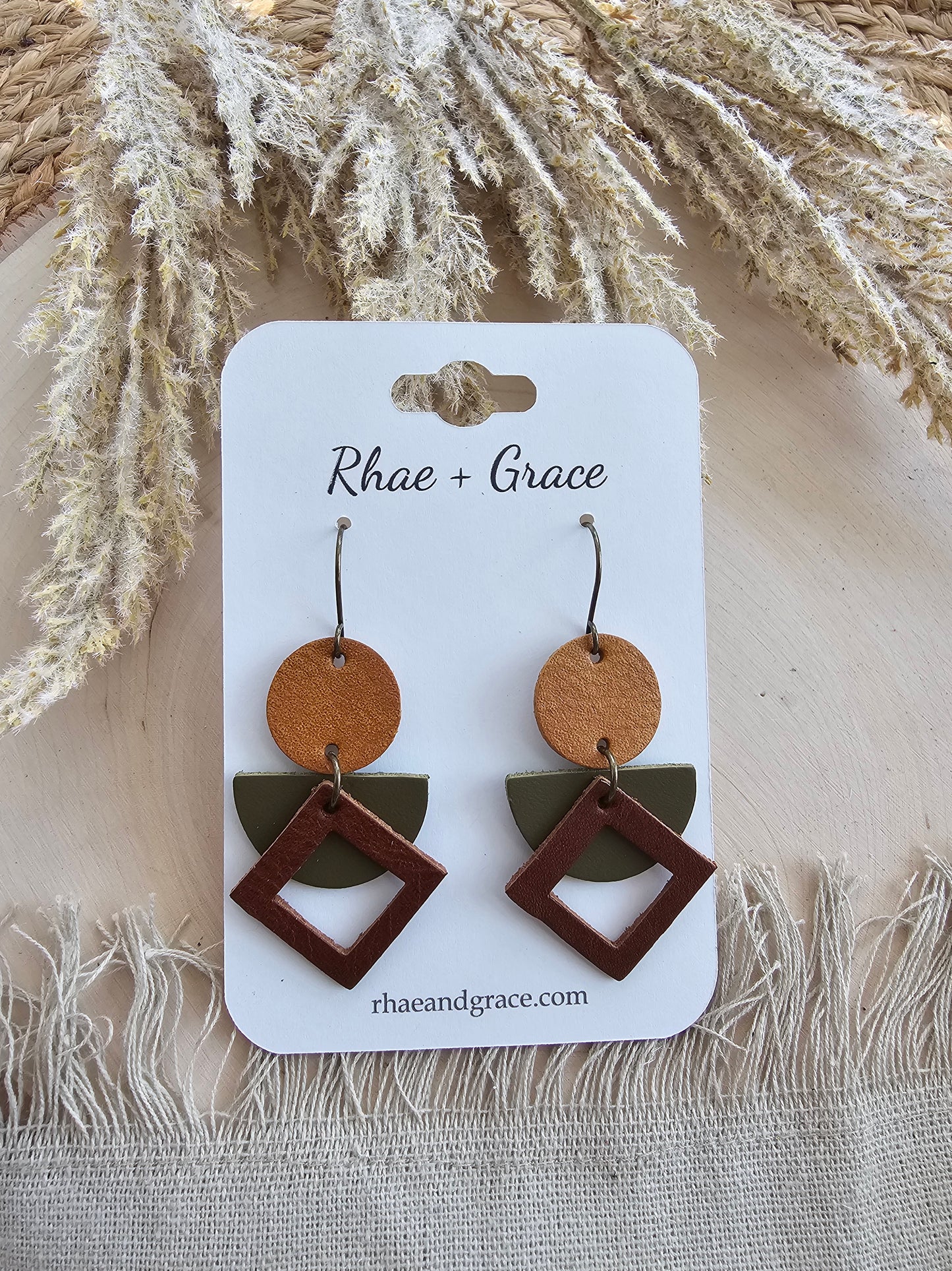 Olive Green & Brown Geometric Earrings