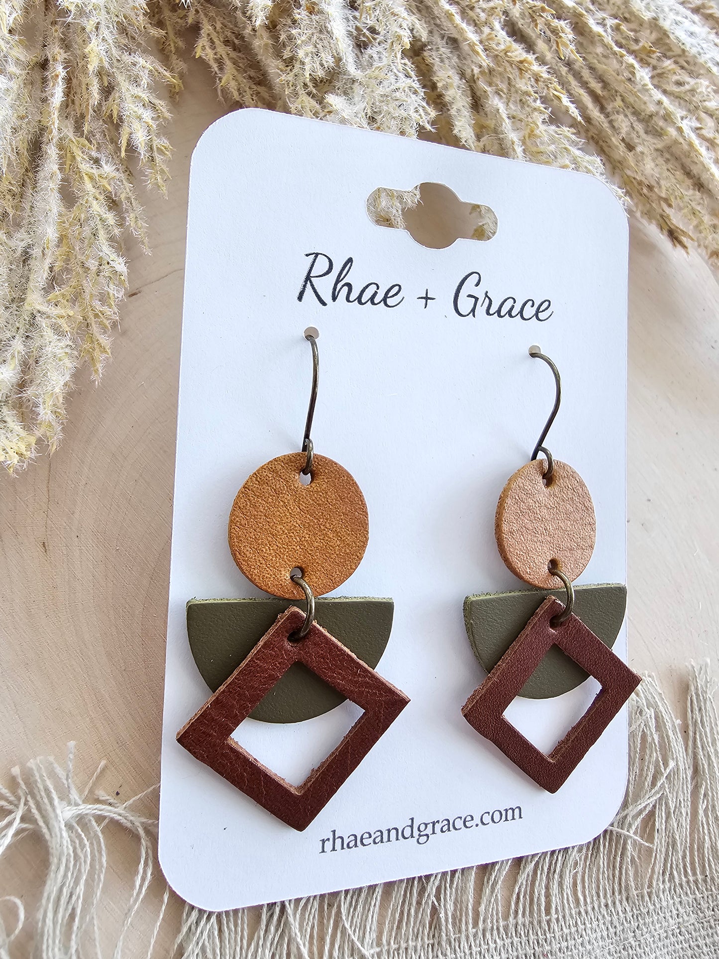 Olive Green & Brown Geometric Earrings