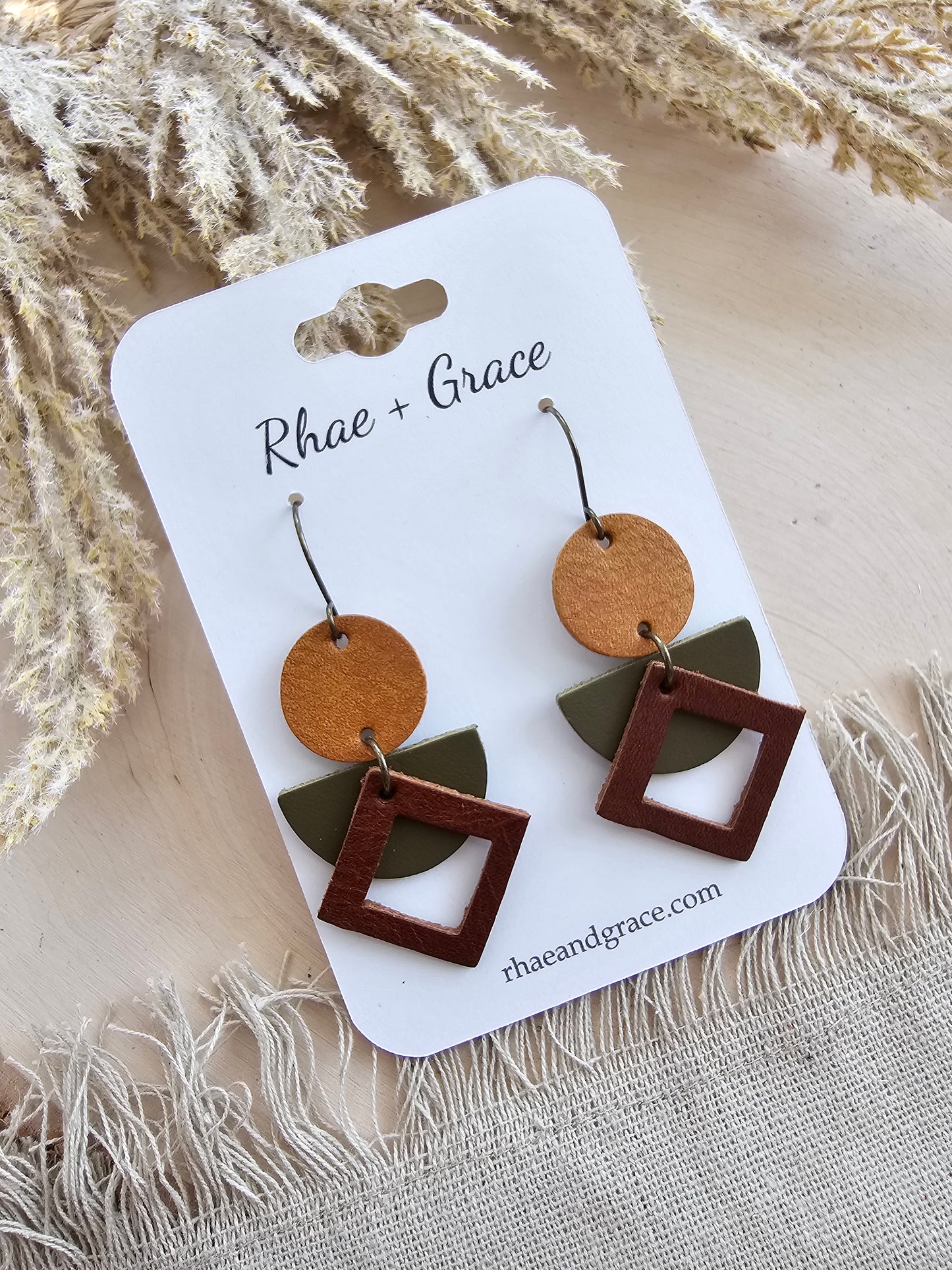 Olive Green & Brown Geometric Earrings