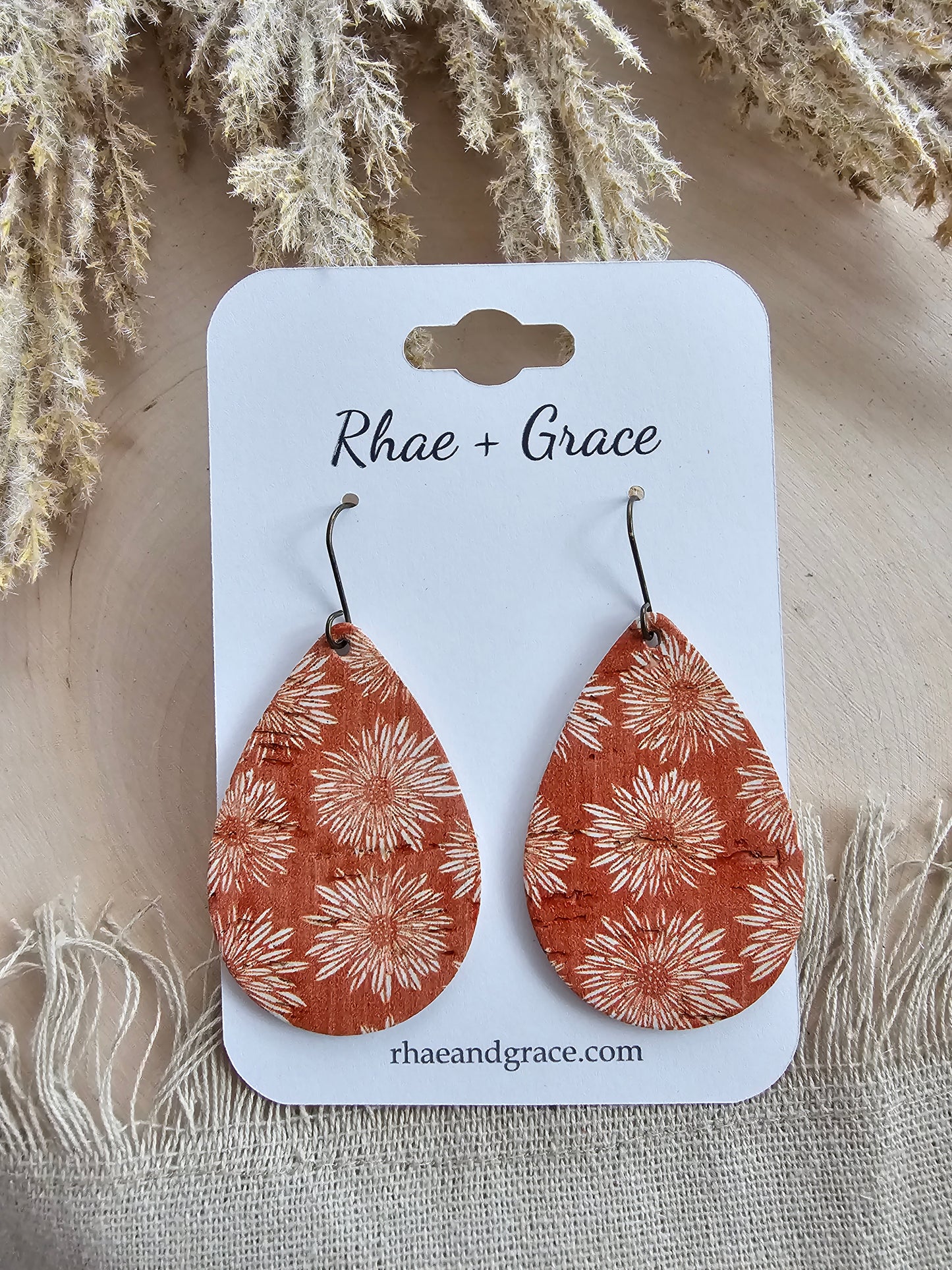 Burnt Orange Autumn Dahlias Teardrop Earrings - Medium