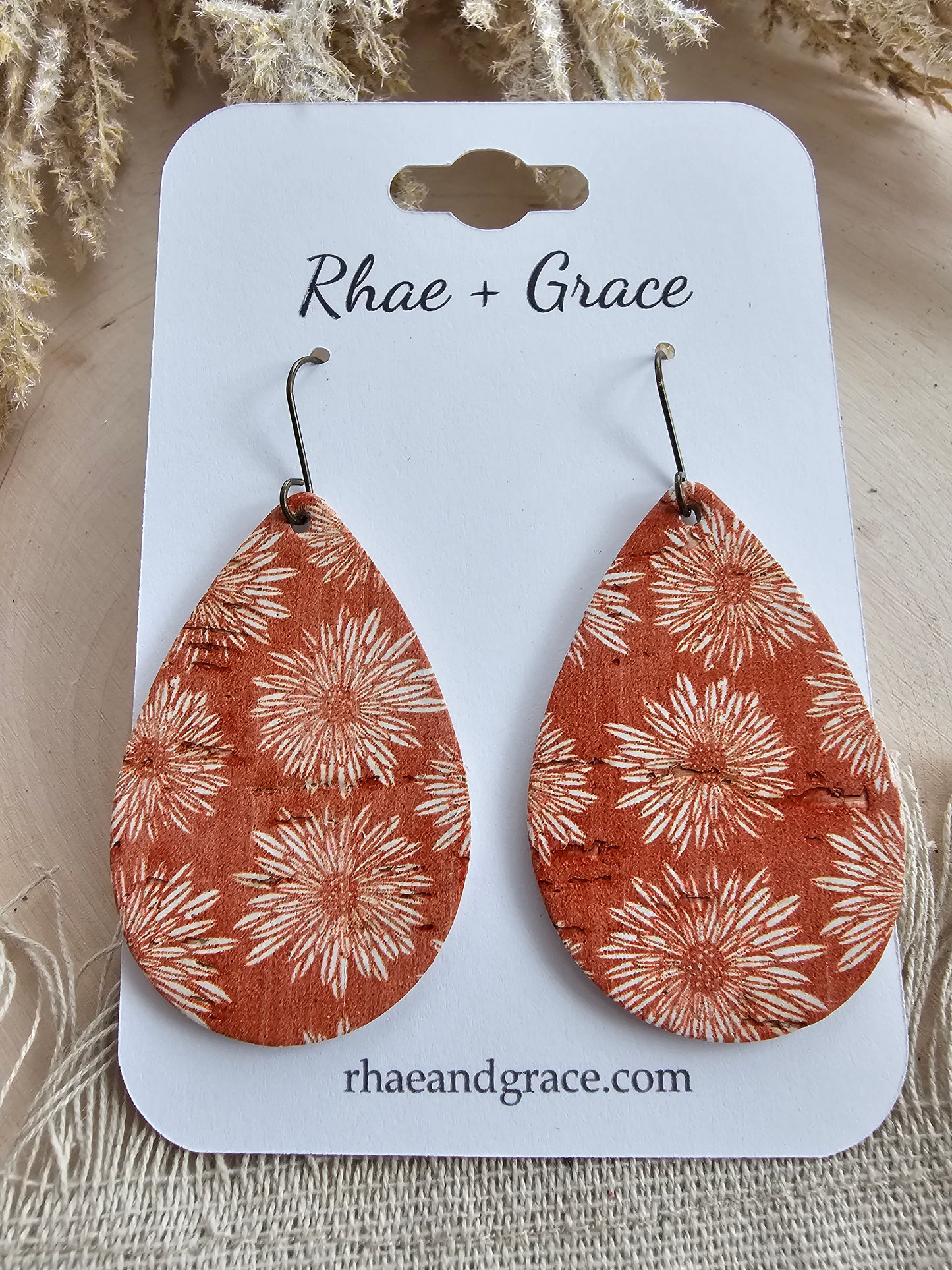 Burnt Orange Autumn Dahlias Teardrop Earrings - Medium