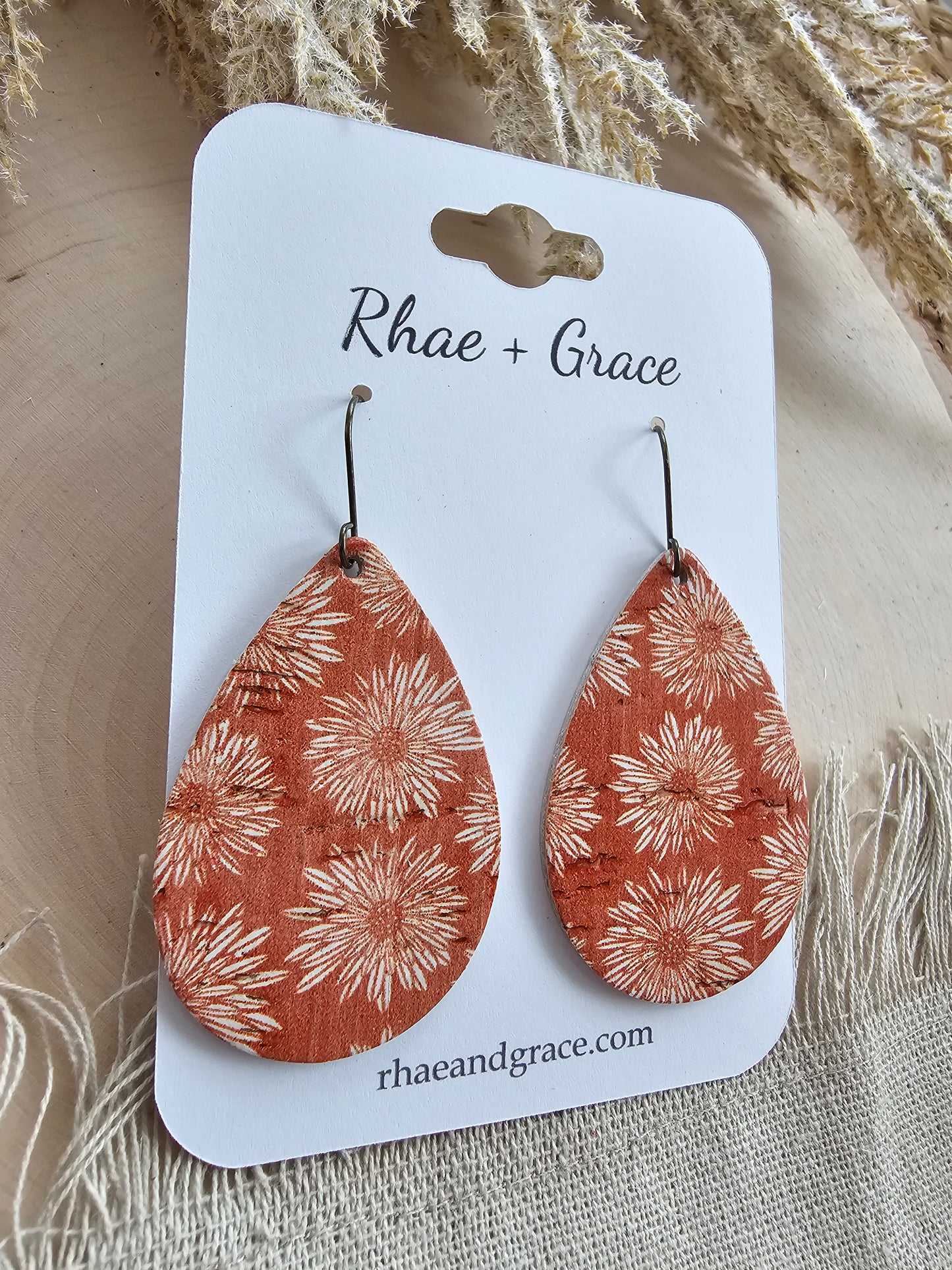 Burnt Orange Autumn Dahlias Teardrop Earrings - Medium