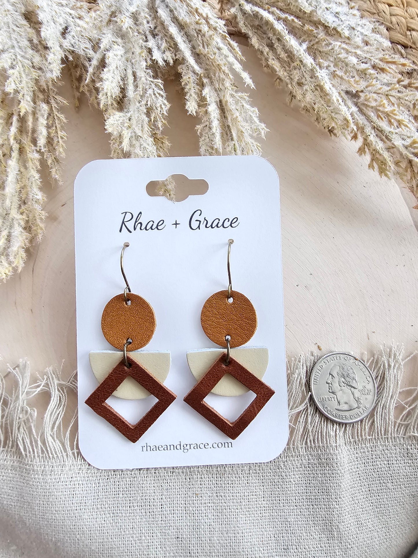 Cream & Brown Geometric Earrings