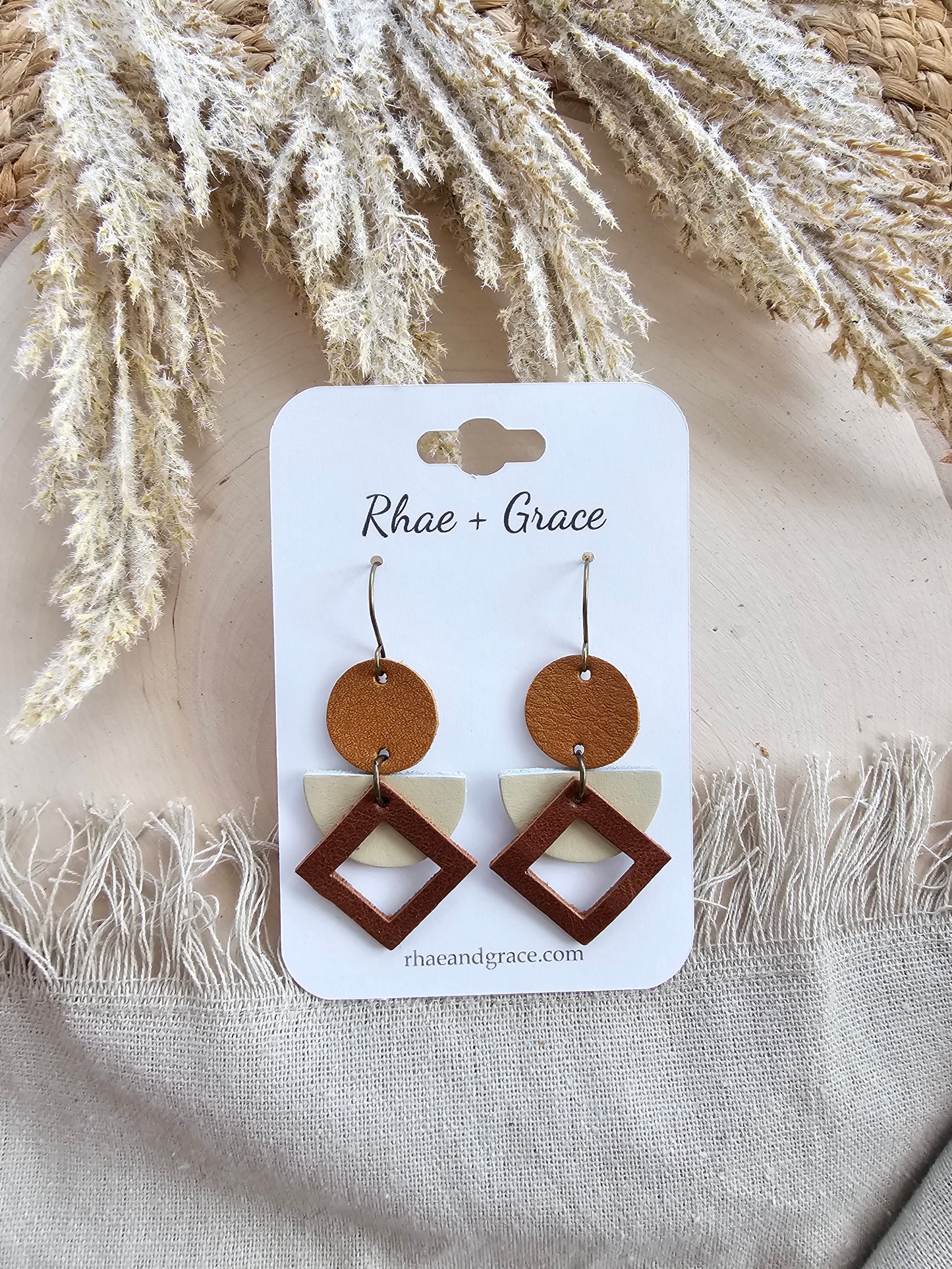 Cream & Brown Geometric Earrings