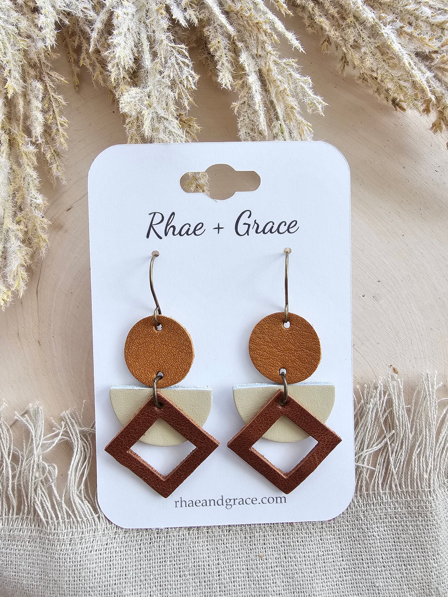 Cream & Brown Geometric Earrings