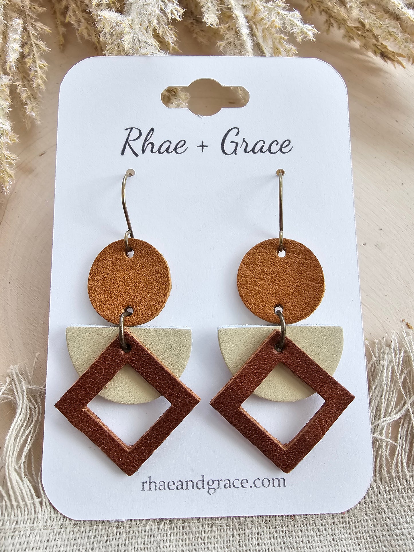 Cream & Brown Geometric Earrings