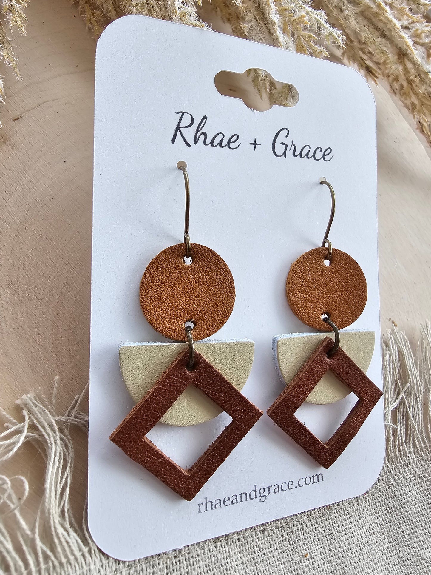 Cream & Brown Geometric Earrings