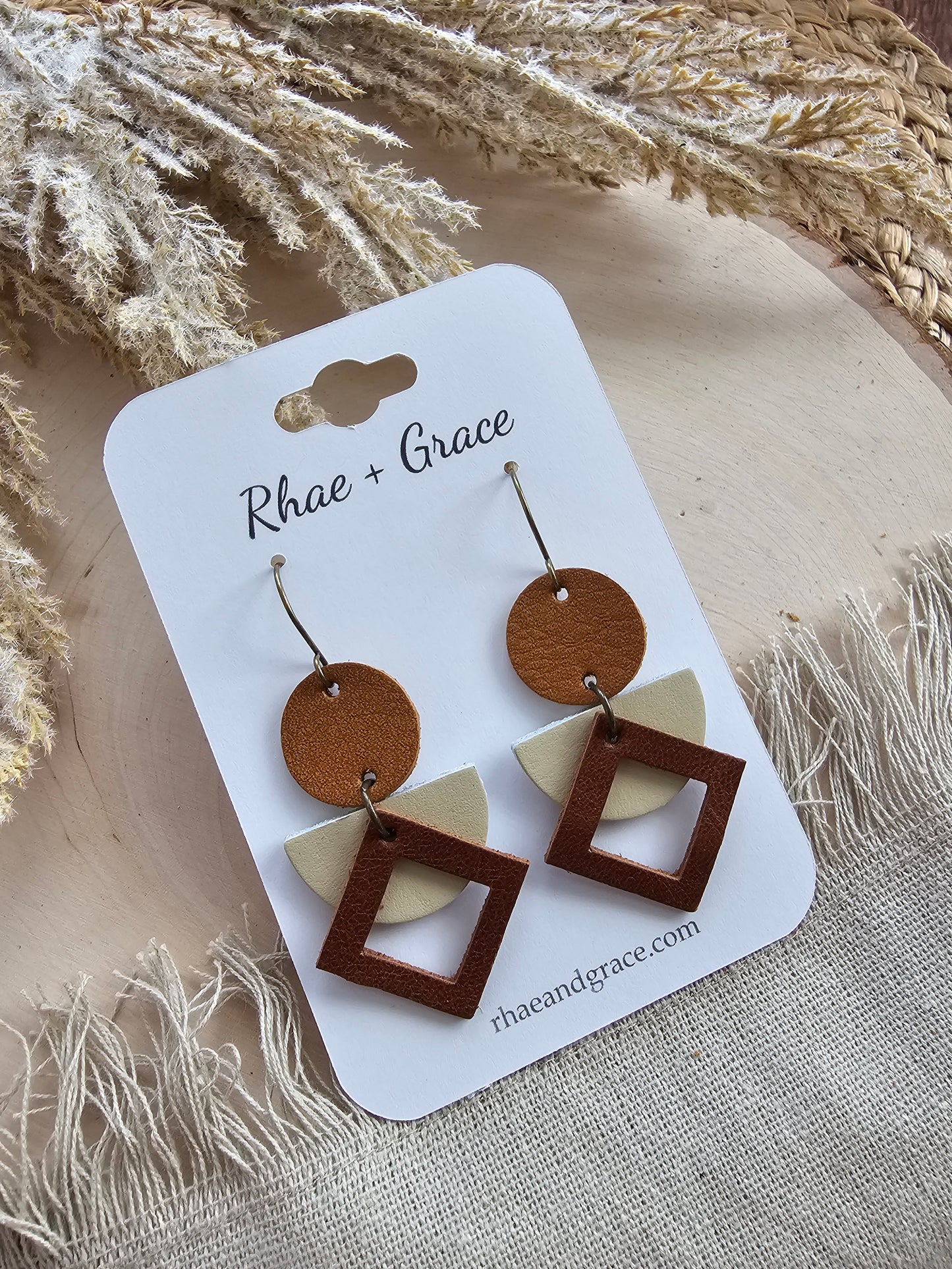 Cream & Brown Geometric Earrings