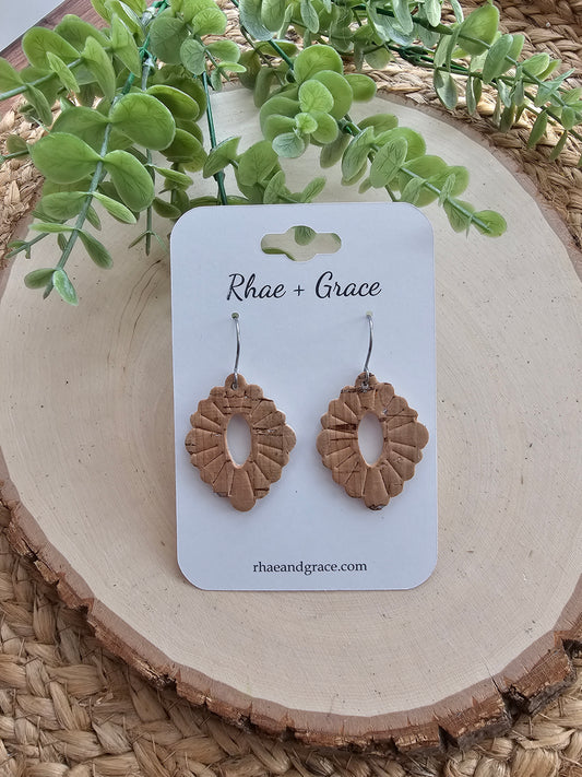 Dainty Scallop Embossed Earrings - Natural Cork