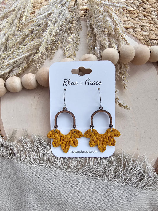 Mustard Knit Half Flower Arch Earrings