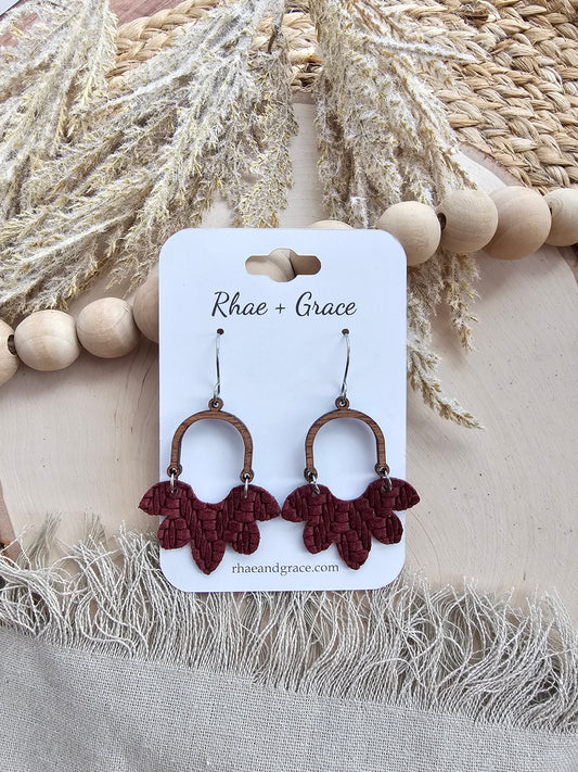 Cabaret Wine Knit Half Flower Arch Earrings