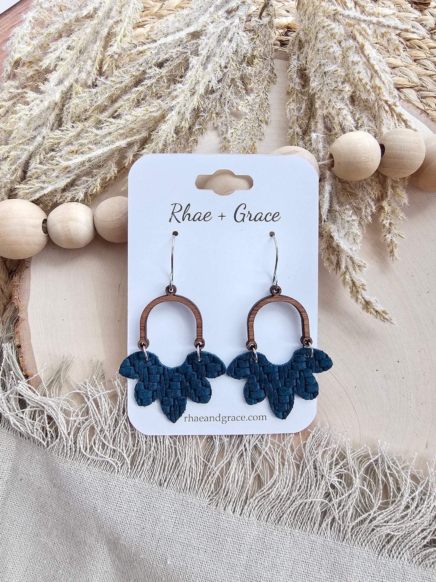 Peacock Blue Knit Half Flower Arch Earrings