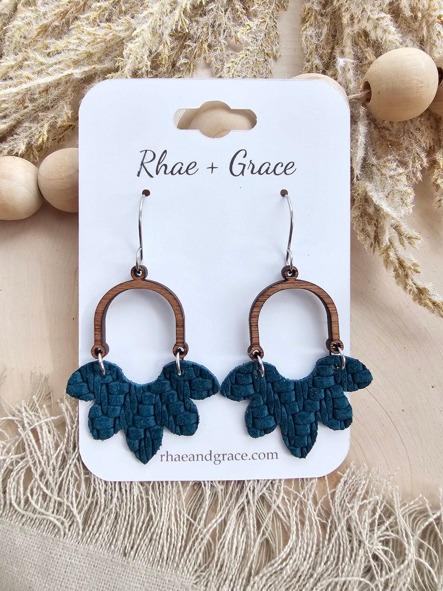 Peacock Blue Knit Half Flower Arch Earrings