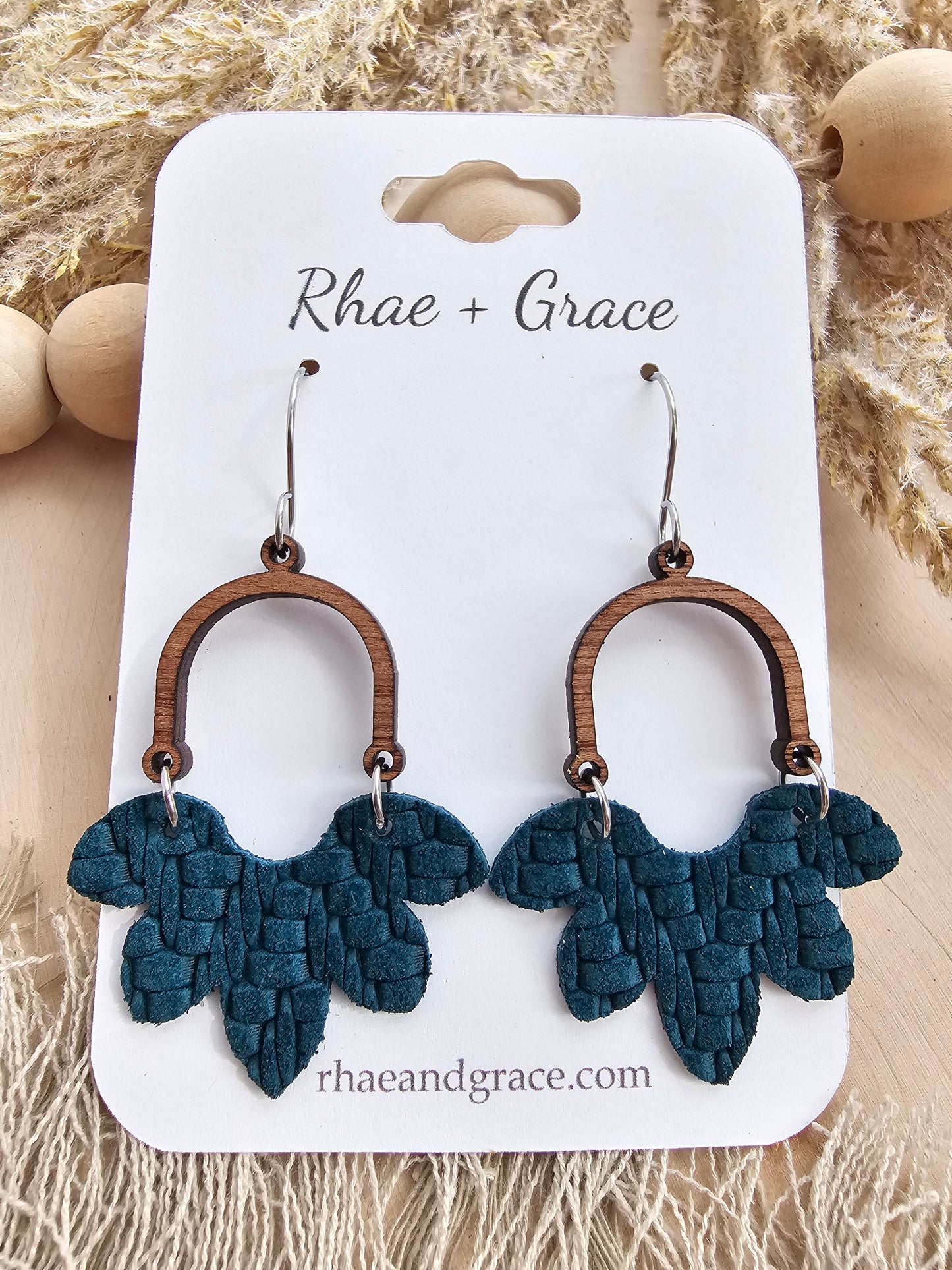 Peacock Blue Knit Half Flower Arch Earrings