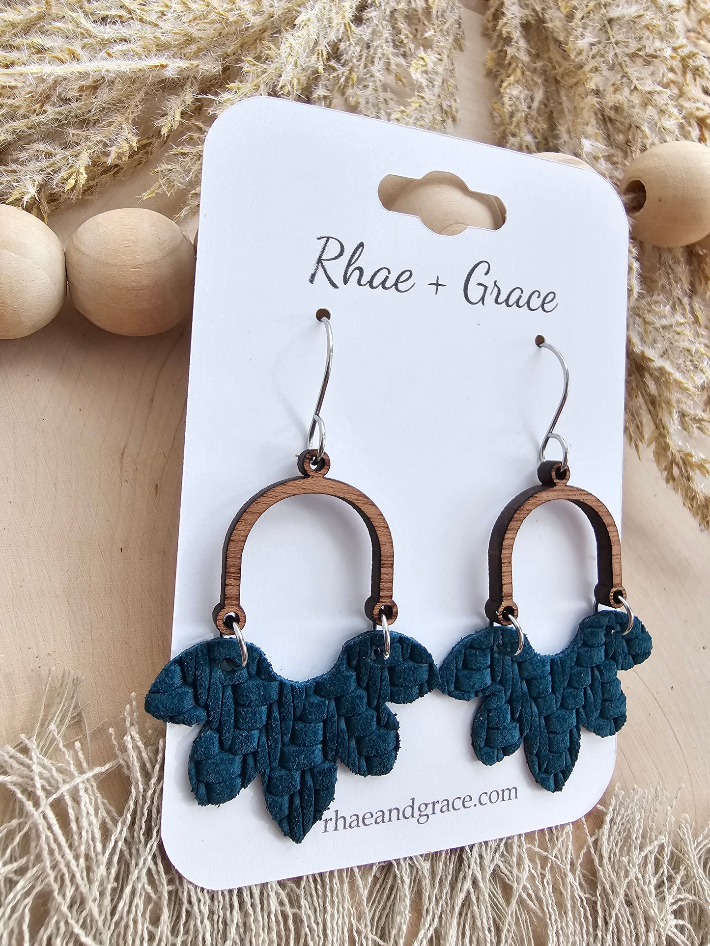 Peacock Blue Knit Half Flower Arch Earrings