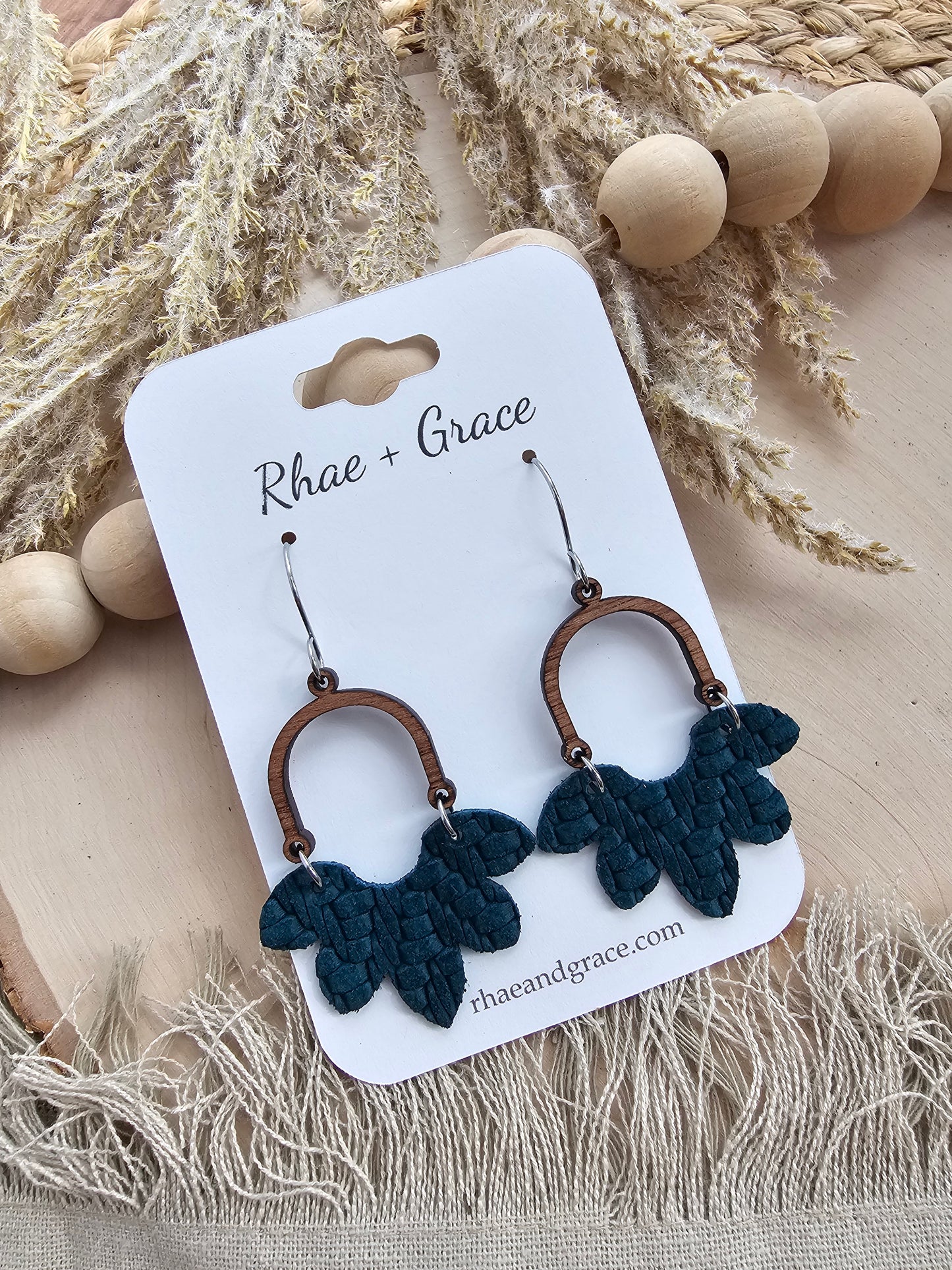 Peacock Blue Knit Half Flower Arch Earrings