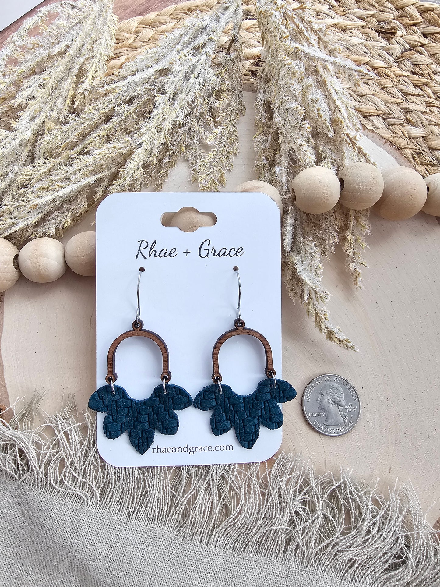 Peacock Blue Knit Half Flower Arch Earrings